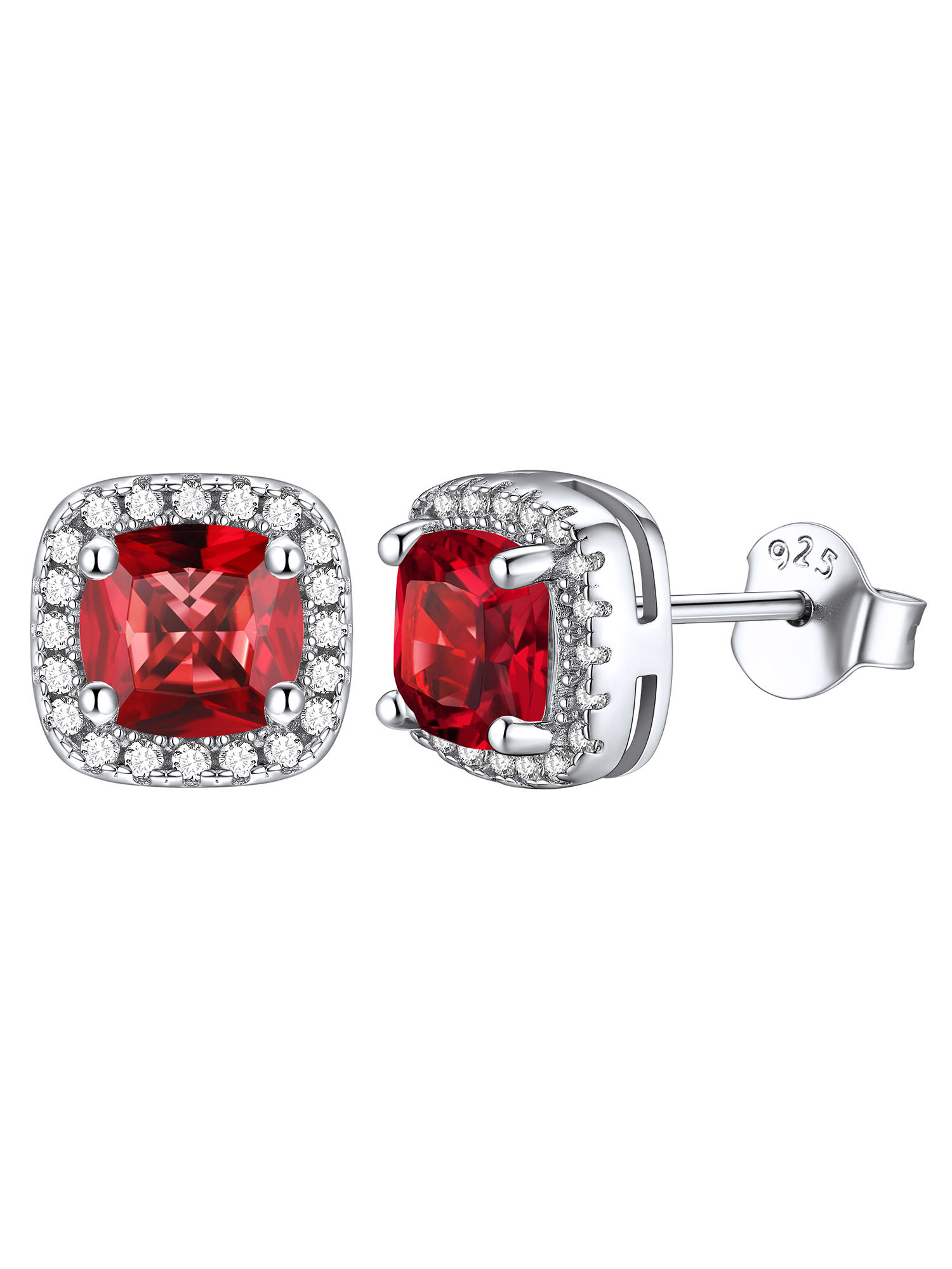 ChicSilver 925 Sterling Silver Birthstone Earrings for Women Teen Girls Created Gemstone Crystal Square Stud Earrings Halo Earrings Birthday Jewelry