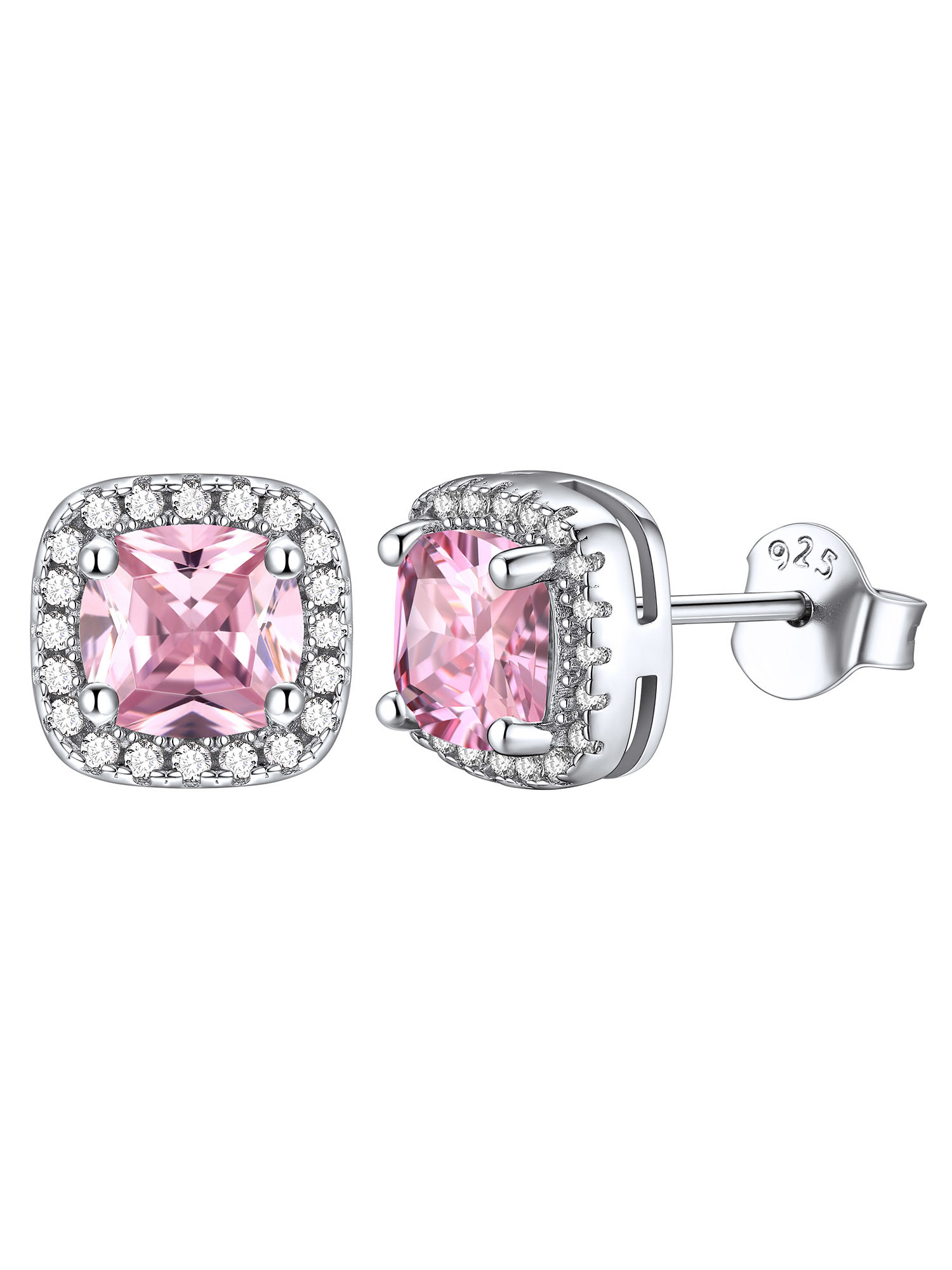 ChicSilver 925 Sterling Silver Birthstone Earrings for Women Teen Girls Created Gemstone Crystal Square Stud Earrings Halo Earrings Birthday Jewelry