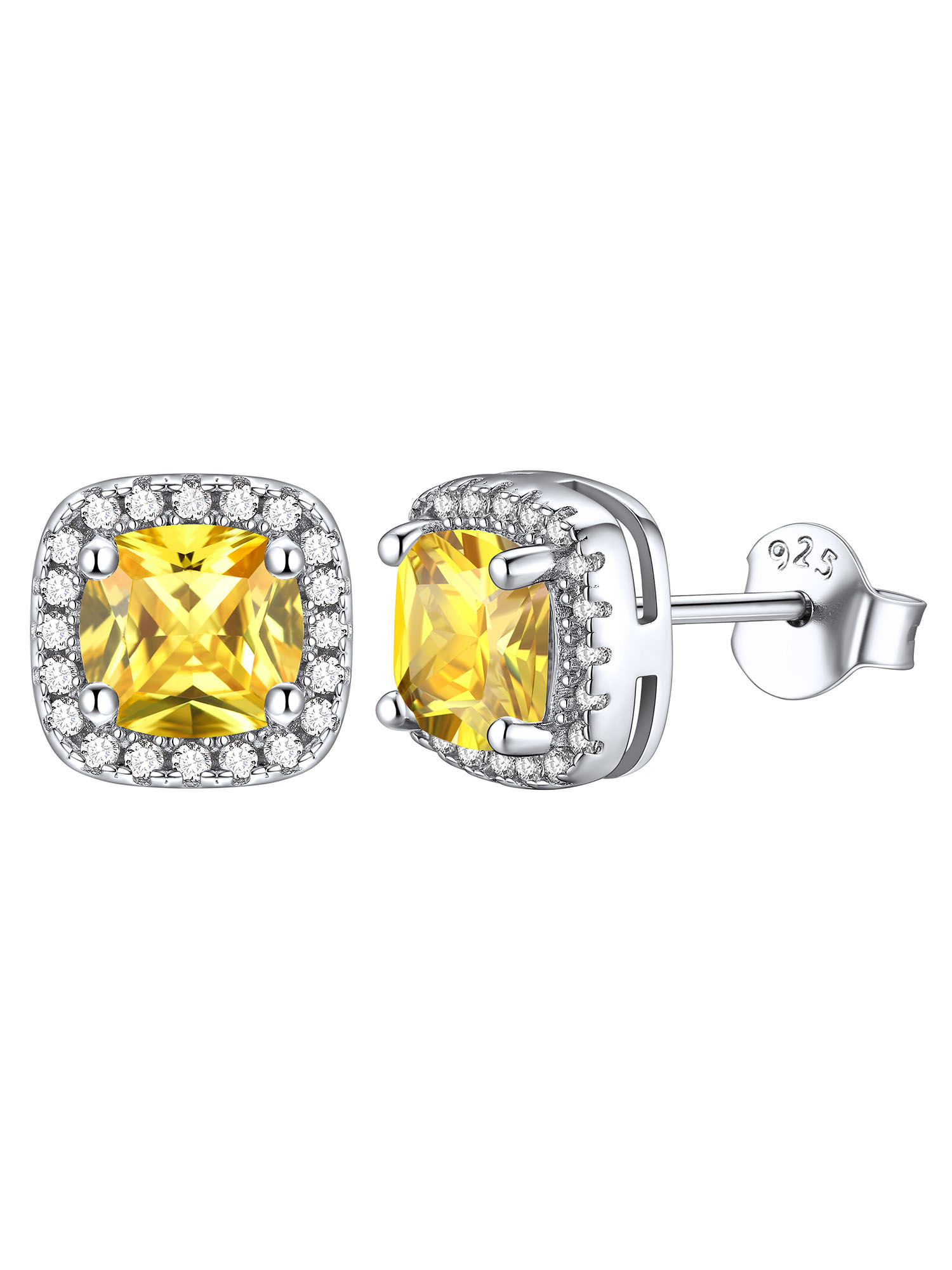 ChicSilver 925 Sterling Silver Birthstone Earrings for Women Teen Girls Created Gemstone Crystal Square Stud Earrings Halo Earrings Birthday Jewelry