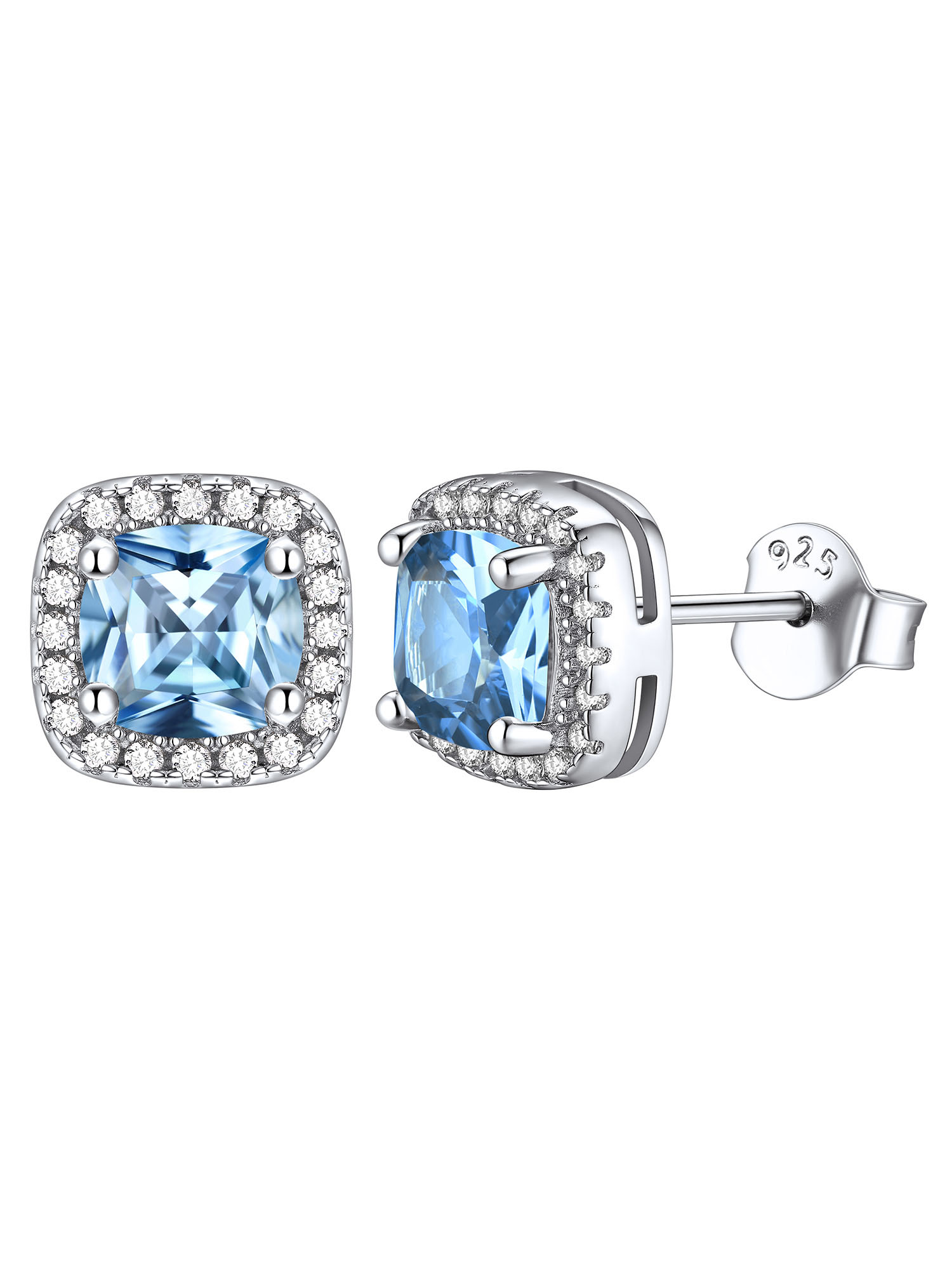 ChicSilver 925 Sterling Silver Birthstone Earrings for Women Teen Girls Created Gemstone Crystal Square Stud Earrings Halo Earrings Birthday Jewelry