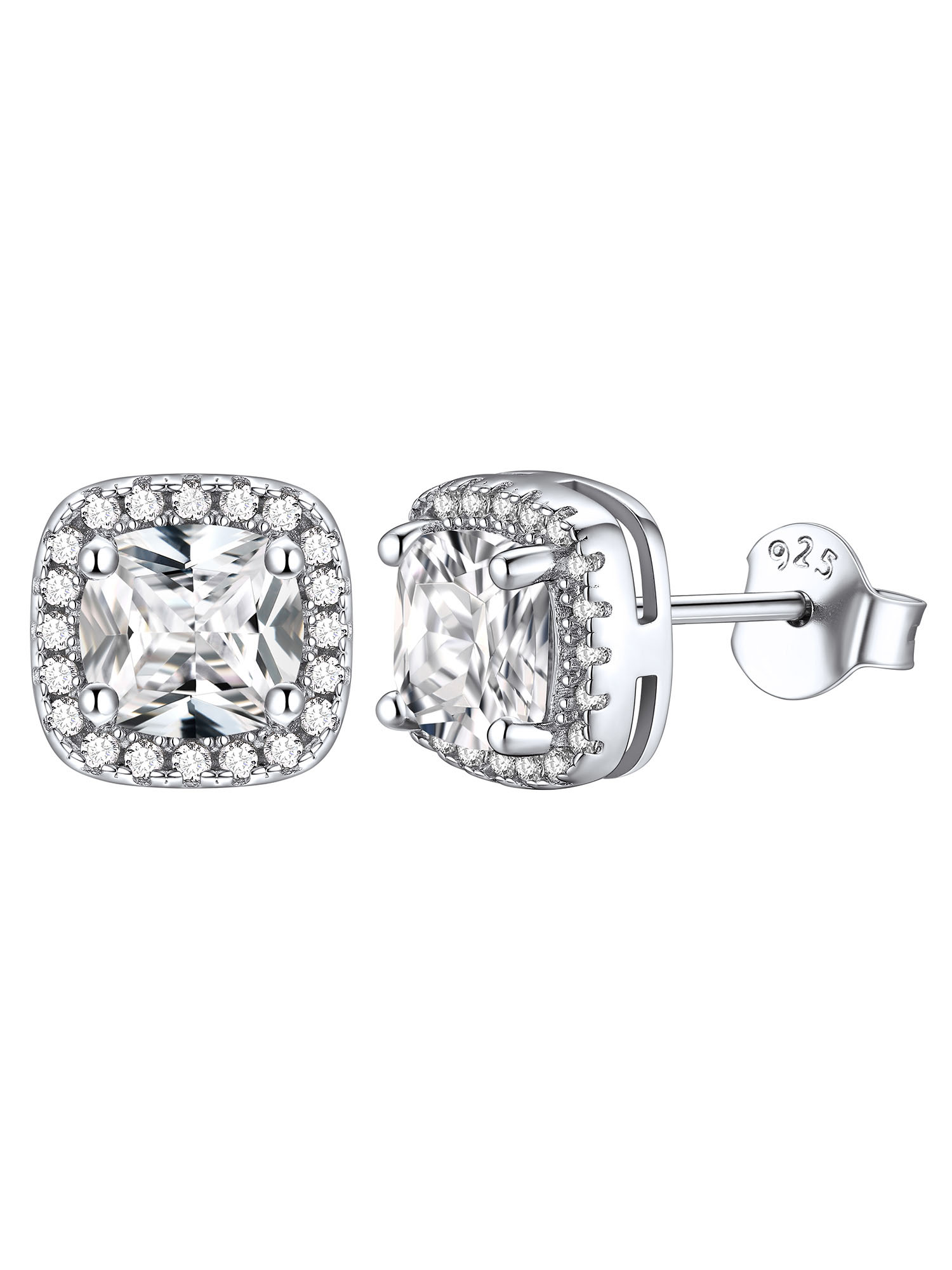 ChicSilver 925 Sterling Silver Birthstone Earrings for Women Teen Girls Created Gemstone Crystal Square Stud Earrings Halo Earrings Birthday Jewelry