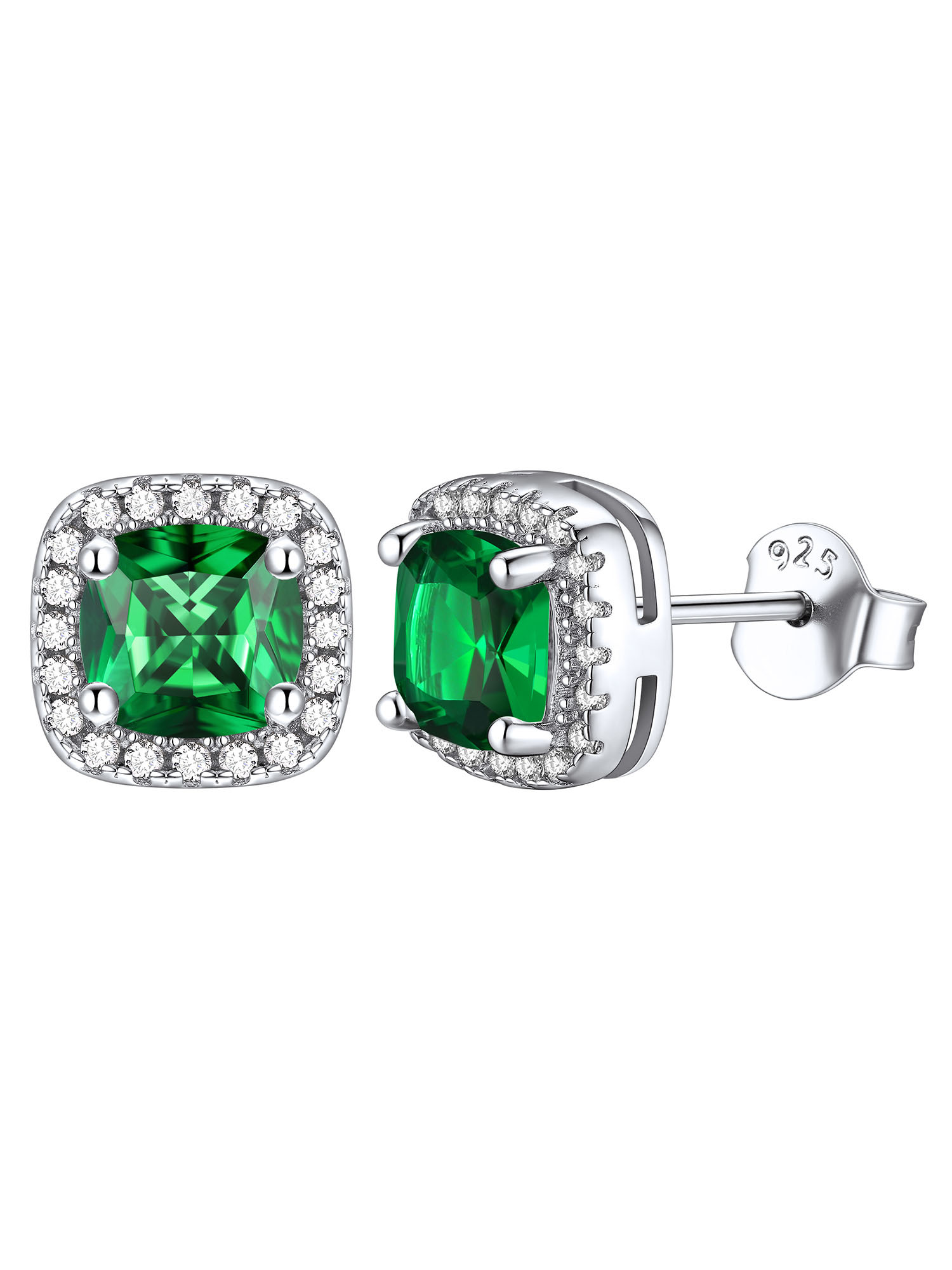 ChicSilver 925 Sterling Silver Birthstone Earrings for Women Teen Girls Created Gemstone Crystal Square Stud Earrings Halo Earrings Birthday Jewelry