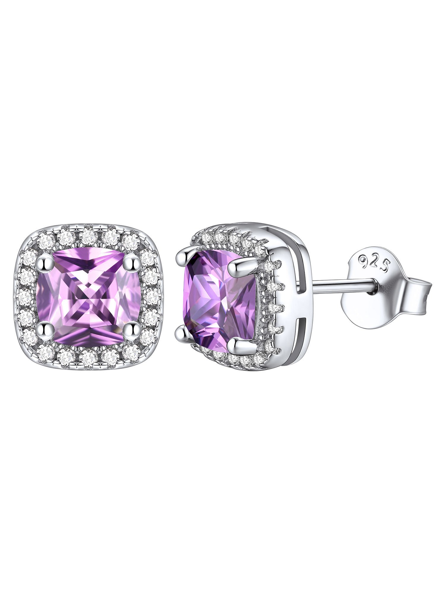 ChicSilver 925 Sterling Silver Birthstone Earrings for Women Teen Girls Created Gemstone Crystal Square Stud Earrings Halo Earrings Birthday Jewelry