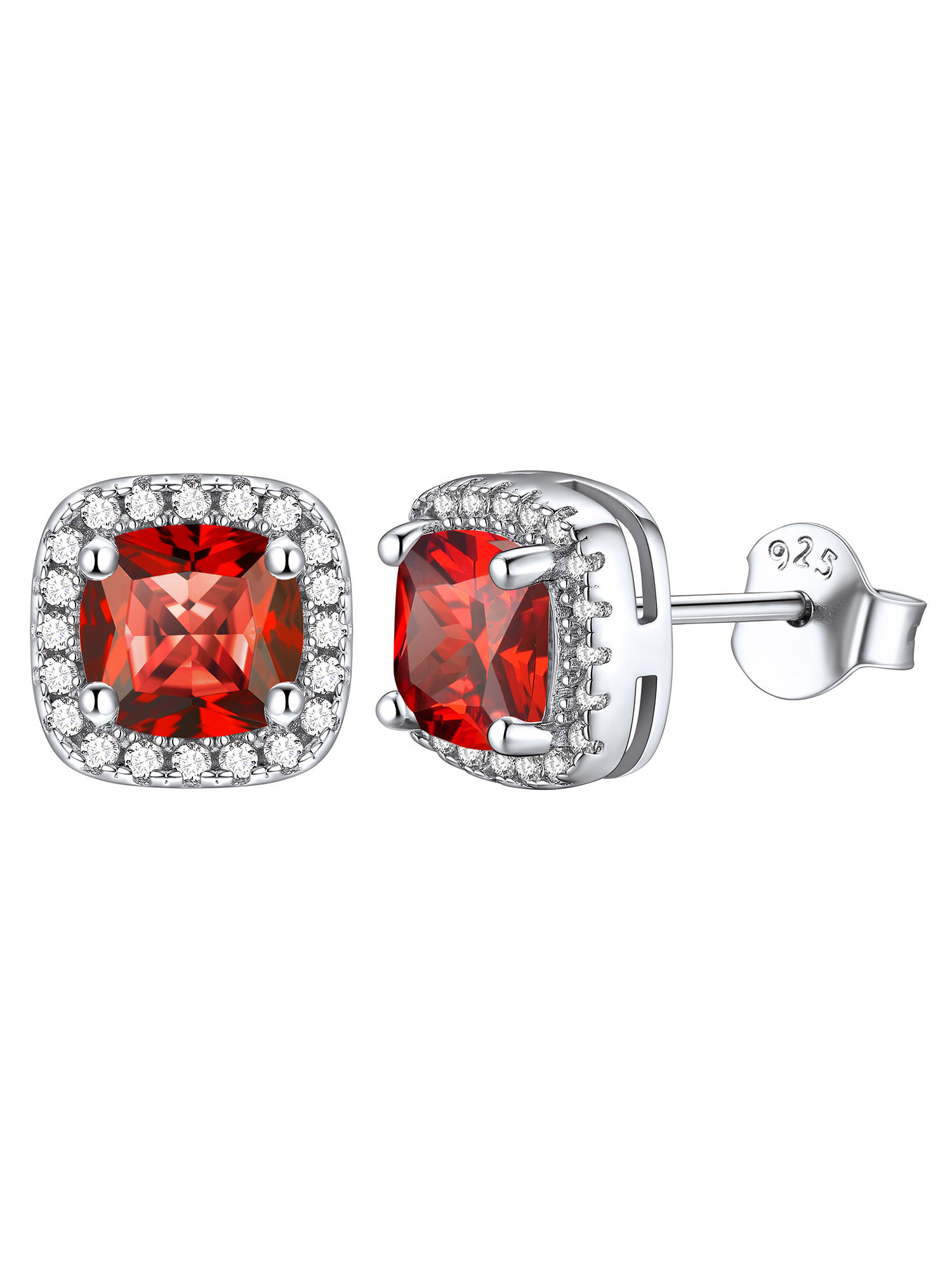 ChicSilver 925 Sterling Silver Birthstone Earrings for Women Teen Girls Created Gemstone Crystal Square Stud Earrings Halo Earrings Birthday Jewelry