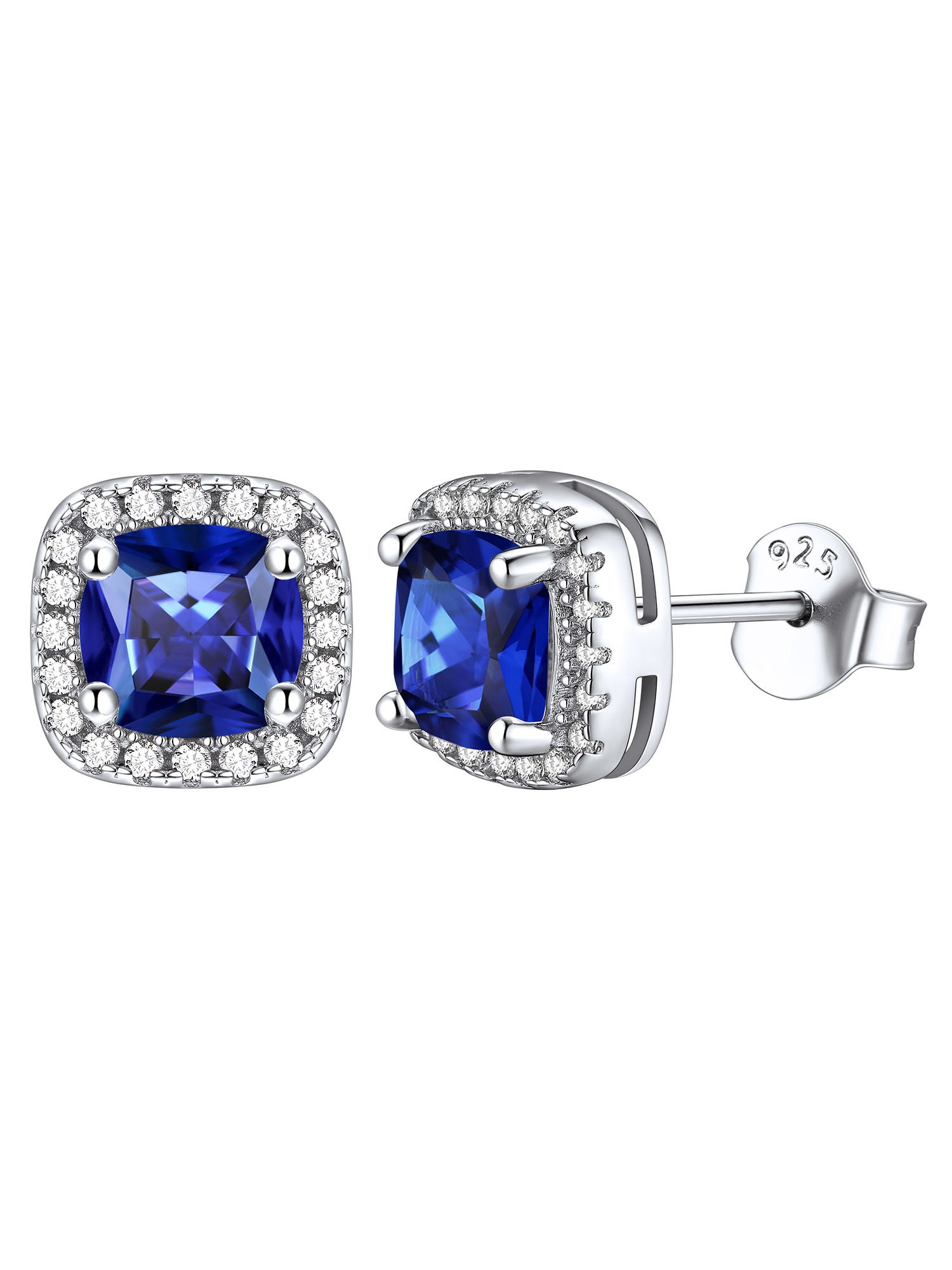 ChicSilver 925 Sterling Silver Birthstone Earrings for Women Teen Girls Created Gemstone Crystal Square Stud Earrings Halo Earrings Birthday Jewelry