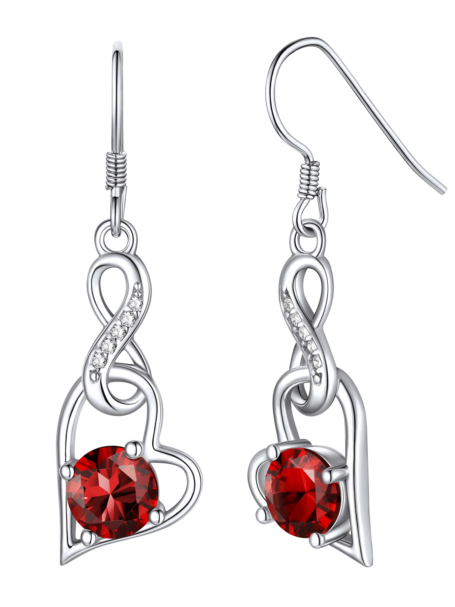 ChicSilver Drop Dangle Earrings for Women Ladies Heart Infinity Shape Birthstone 925 Sterling Silver Birthday Christmas Mother's Day Gifts for Her