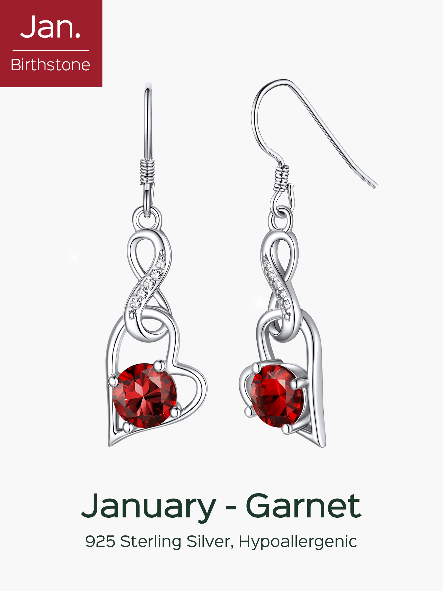 ChicSilver Drop Dangle Earrings for Women Ladies Heart Infinity Shape Birthstone 925 Sterling Silver Birthday Christmas Mother's Day Gifts for Her