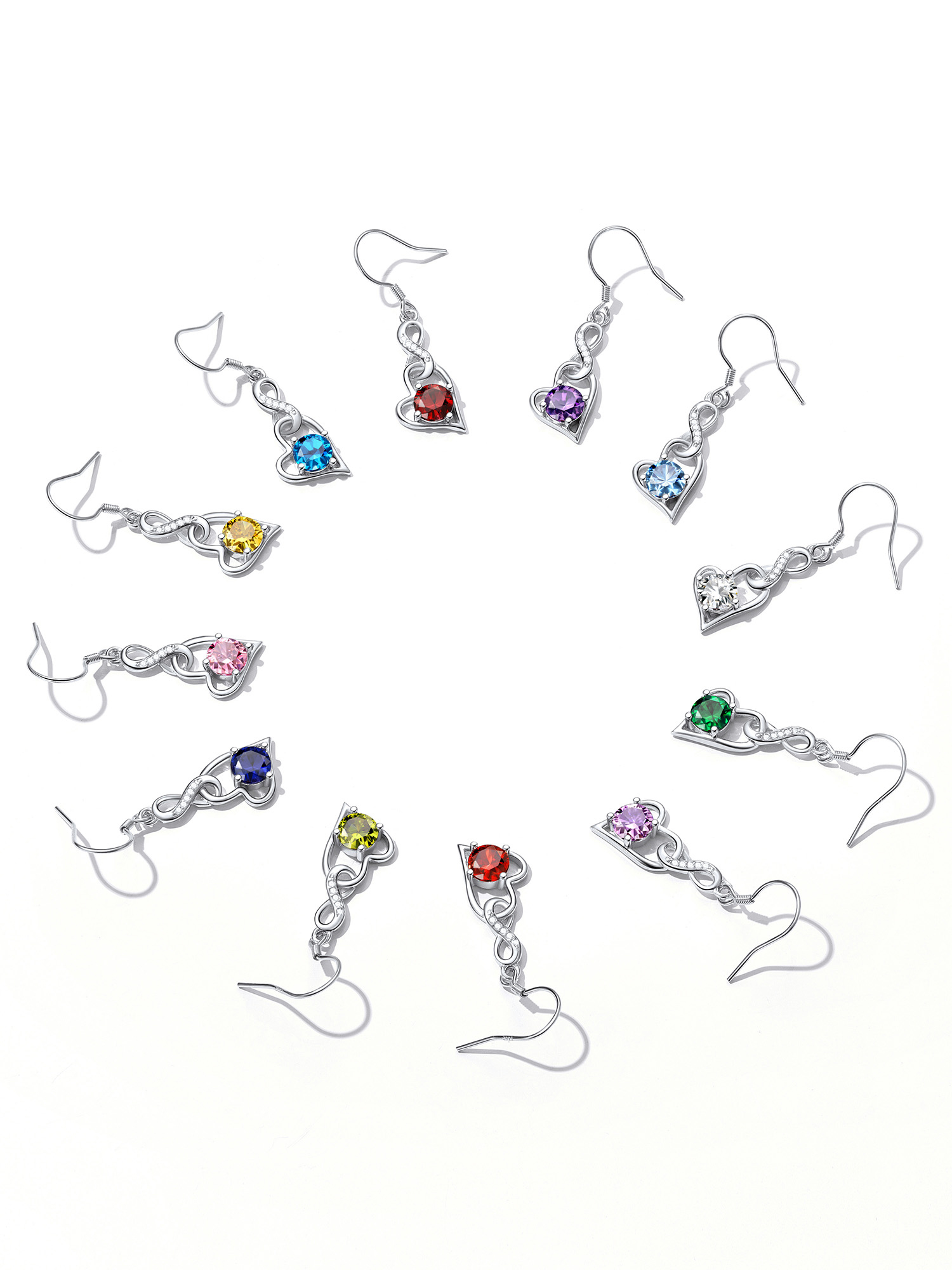 ChicSilver Drop Dangle Earrings for Women Ladies Heart Infinity Shape Birthstone 925 Sterling Silver Birthday Christmas Mother's Day Gifts for Her