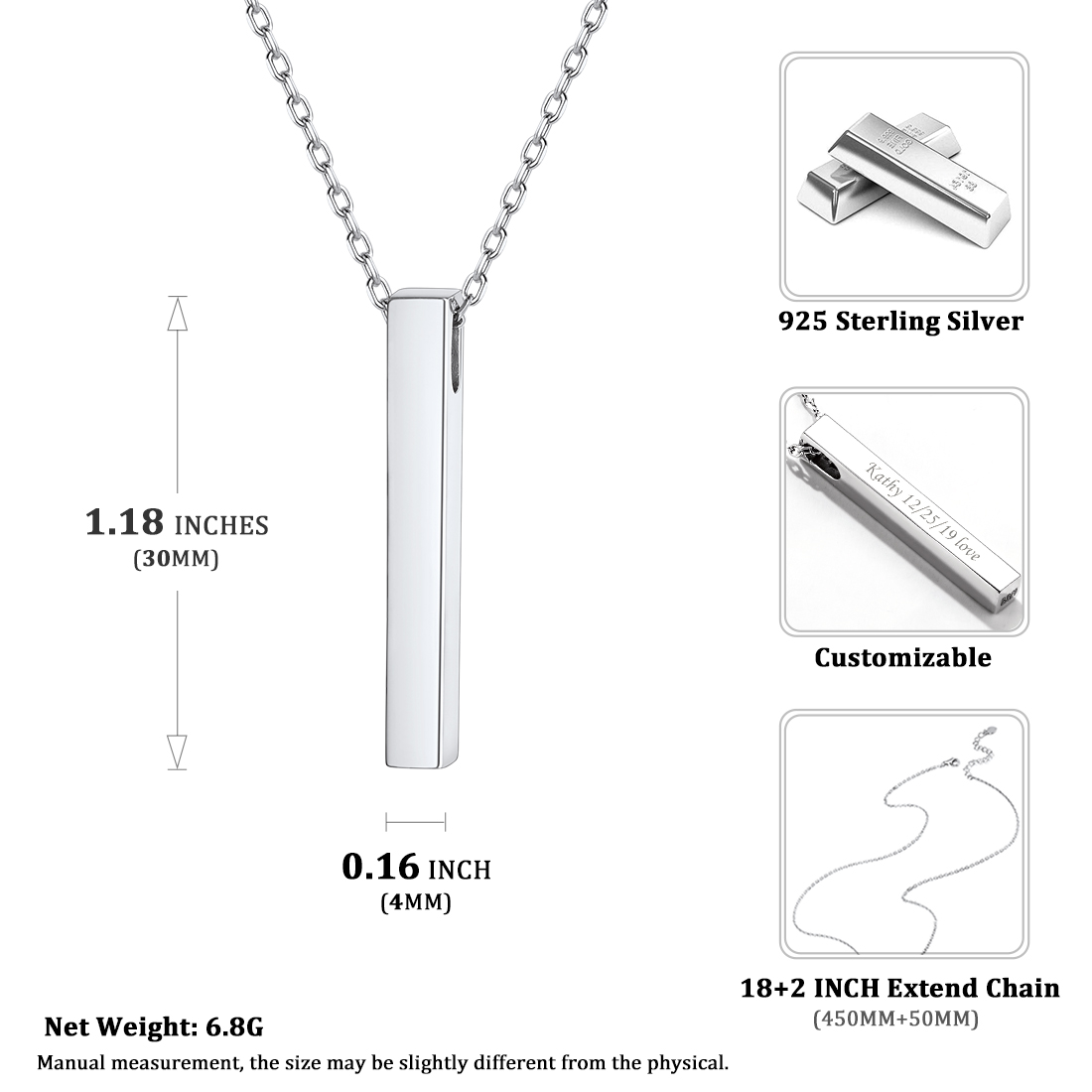 ChicSilver 925 Sterling Silver Y Layer Minimalist Vertical Bar Pendant Necklace Long Lariat Chain For Women Jewelry