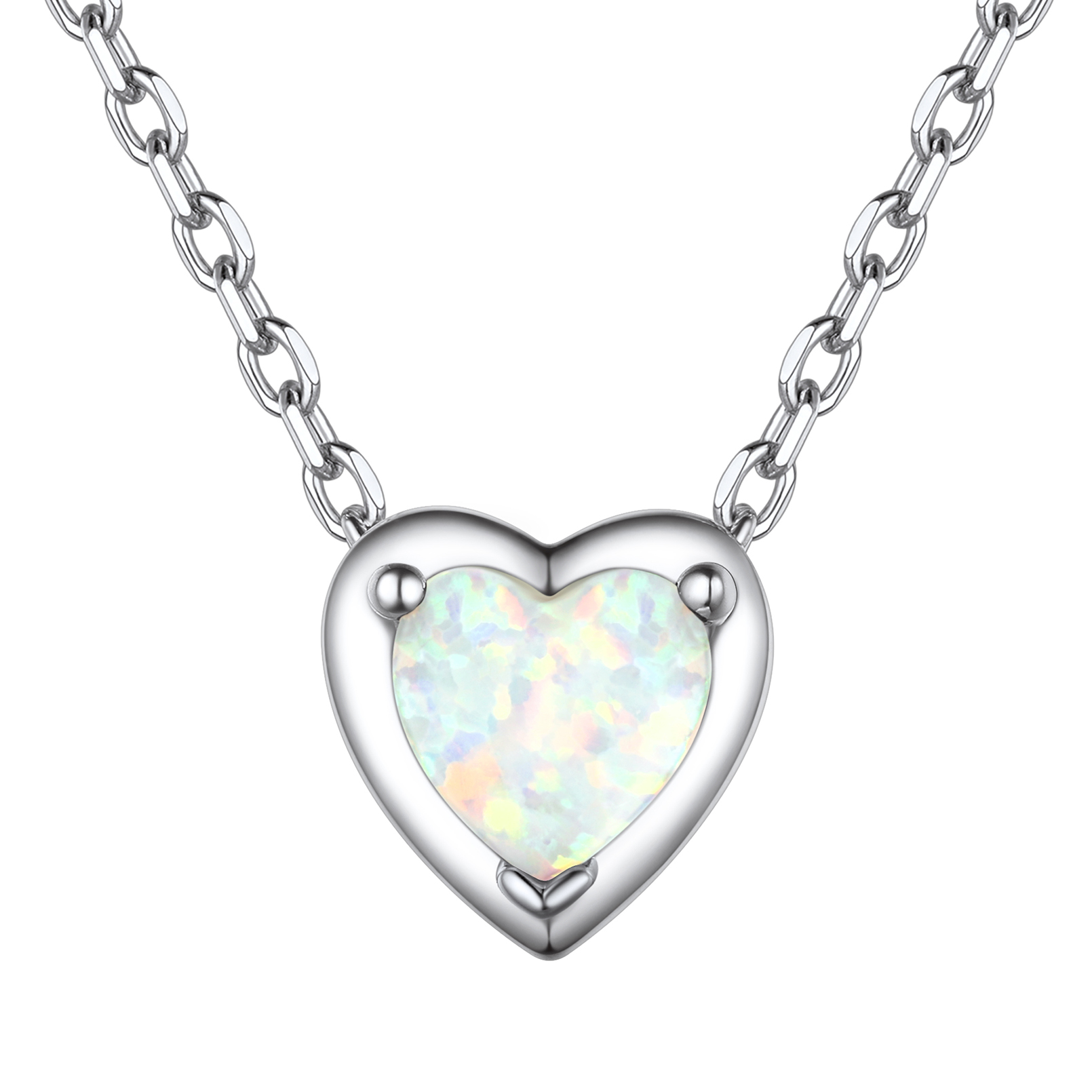 ChicSilver Simulated White Opal Pendant Necklace Heart Shape 925 Sterling Silver Women Necklaces Birthday Jewelry Gifts for Her