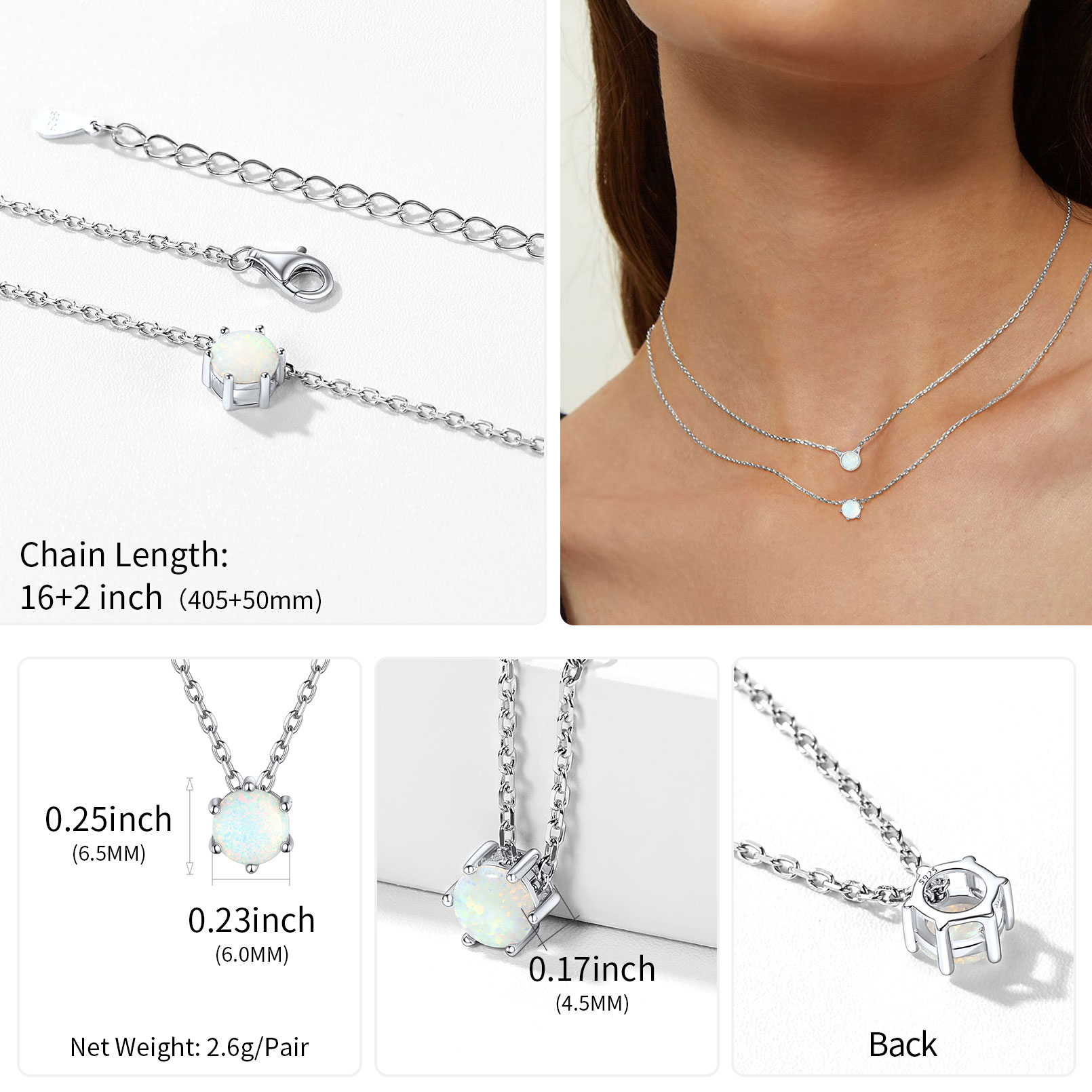 ChicSilver Simulated White Opal Pendant Necklace Heart Shape 925 Sterling Silver Women Necklaces Birthday Jewelry Gifts for Her