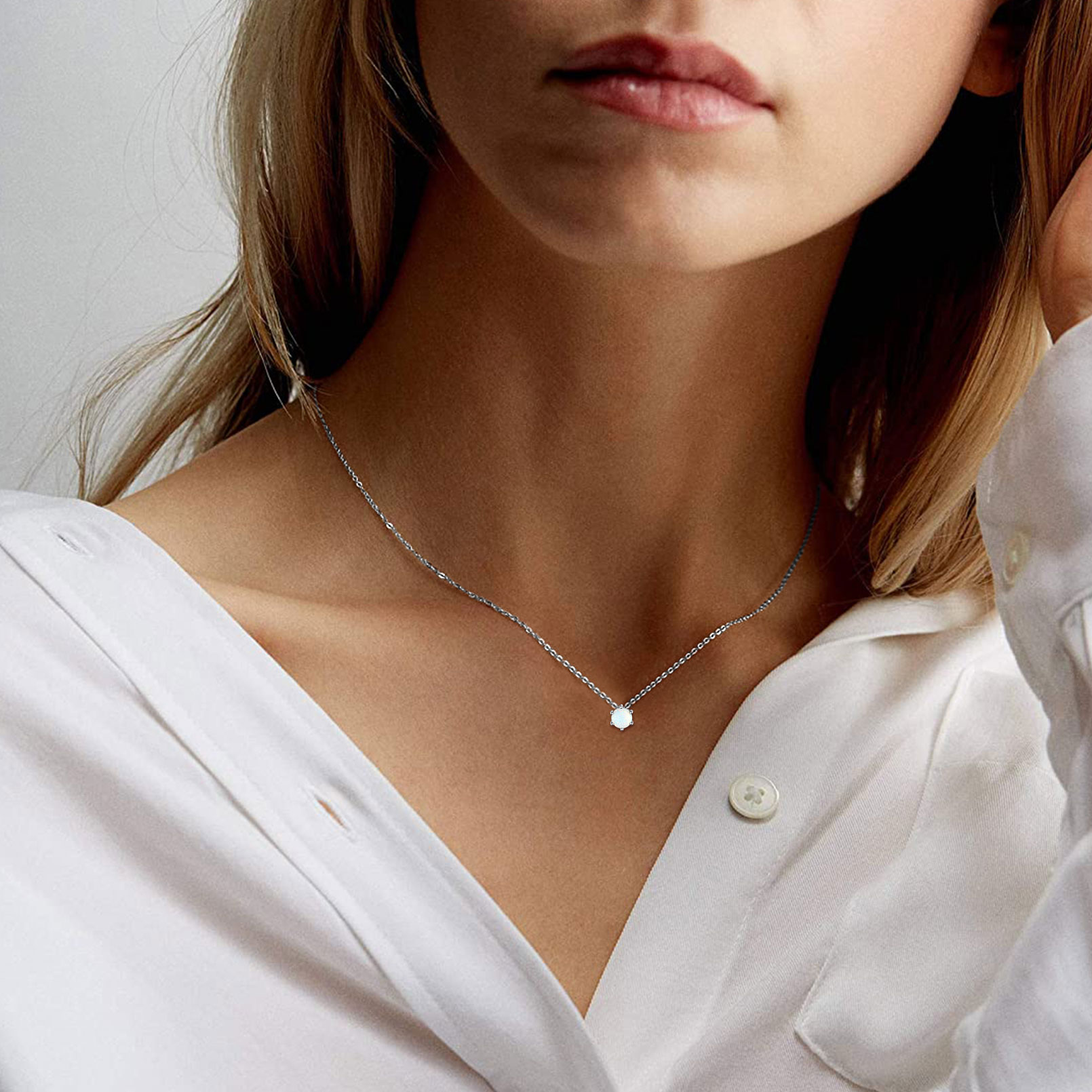 ChicSilver Simulated White Opal Pendant Necklace Heart Shape 925 Sterling Silver Women Necklaces Birthday Jewelry Gifts for Her