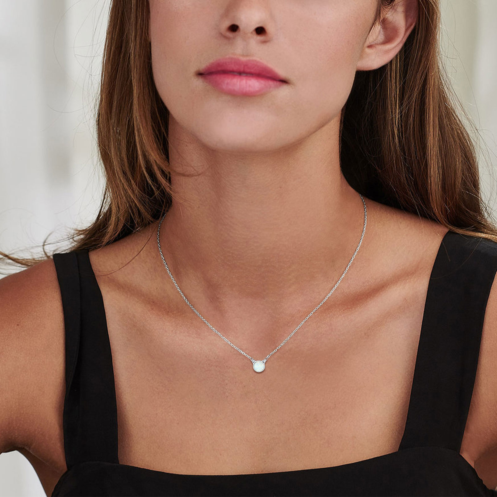 ChicSilver Simulated White Opal Pendant Necklace Heart Shape 925 Sterling Silver Women Necklaces Birthday Jewelry Gifts for Her