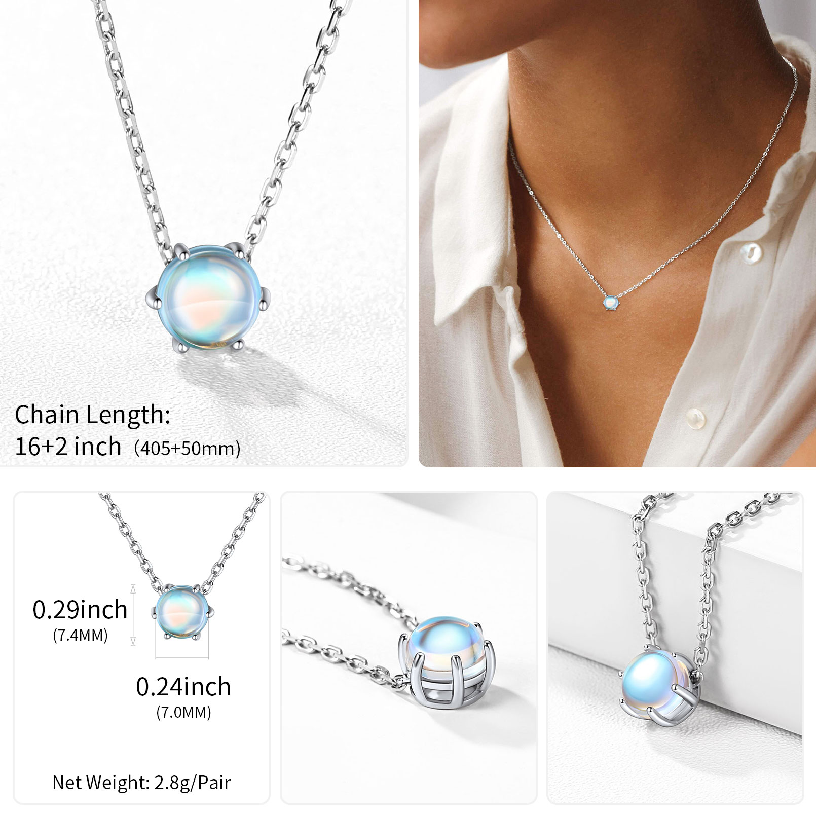 ChicSilver Simulated White Opal Pendant Necklace Heart Shape 925 Sterling Silver Women Necklaces Birthday Jewelry Gifts for Her