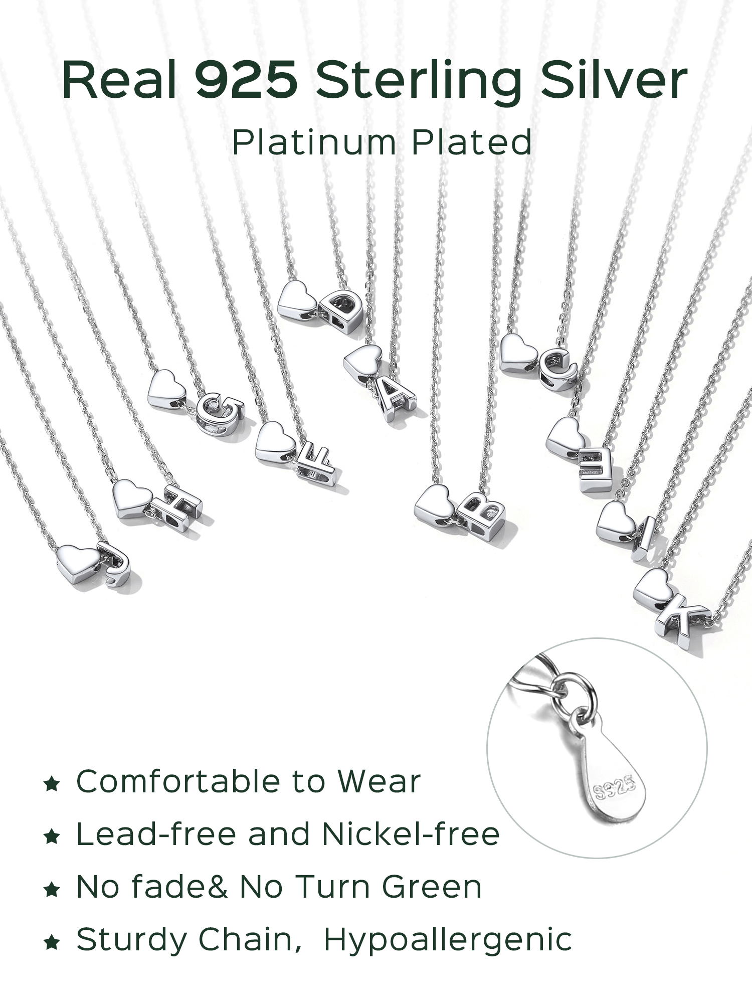 ChicSilver Initial Necklaces for Women Silver 925 Sterling Silver Necklace for Women Dainty Letter Necklace A-Z Necklace for Girls