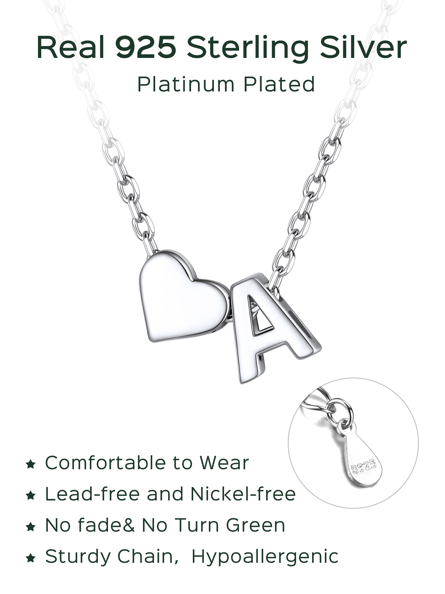 ChicSilver Initial Necklaces for Women Silver 925 Sterling Silver Necklace for Women Dainty Letter Necklace A-Z Necklace for Girls