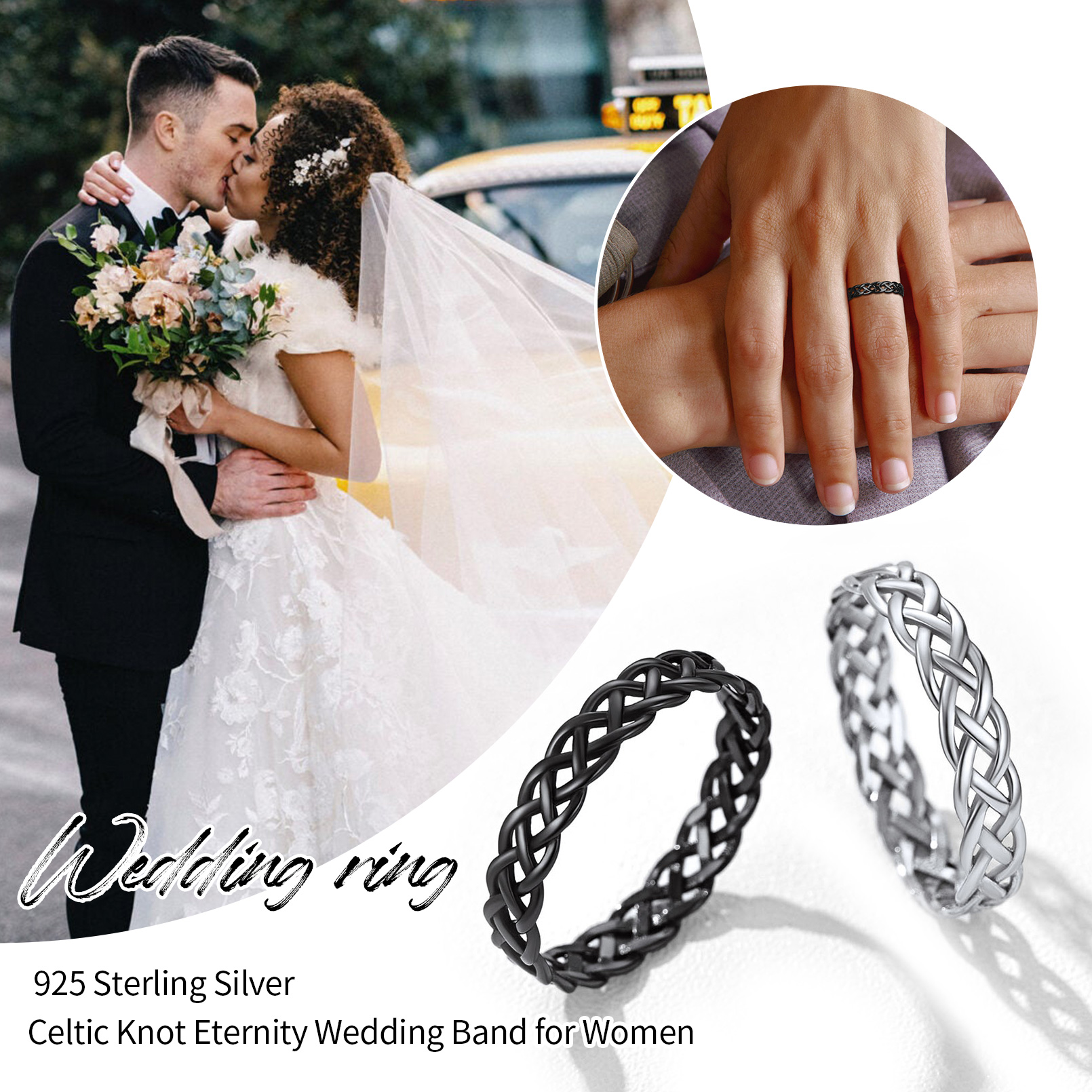 ChicSilver 925 Sterling Silver Ring for Women Men White Gold Plated 4mm Celtic Knot Wedding Band Eternity Ring Size 4-12