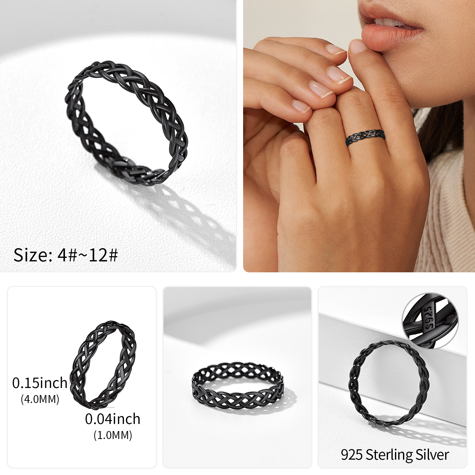 ChicSilver 925 Sterling Silver Ring for Women Men White Gold Plated 4mm Celtic Knot Wedding Band Eternity Ring Size 4-12