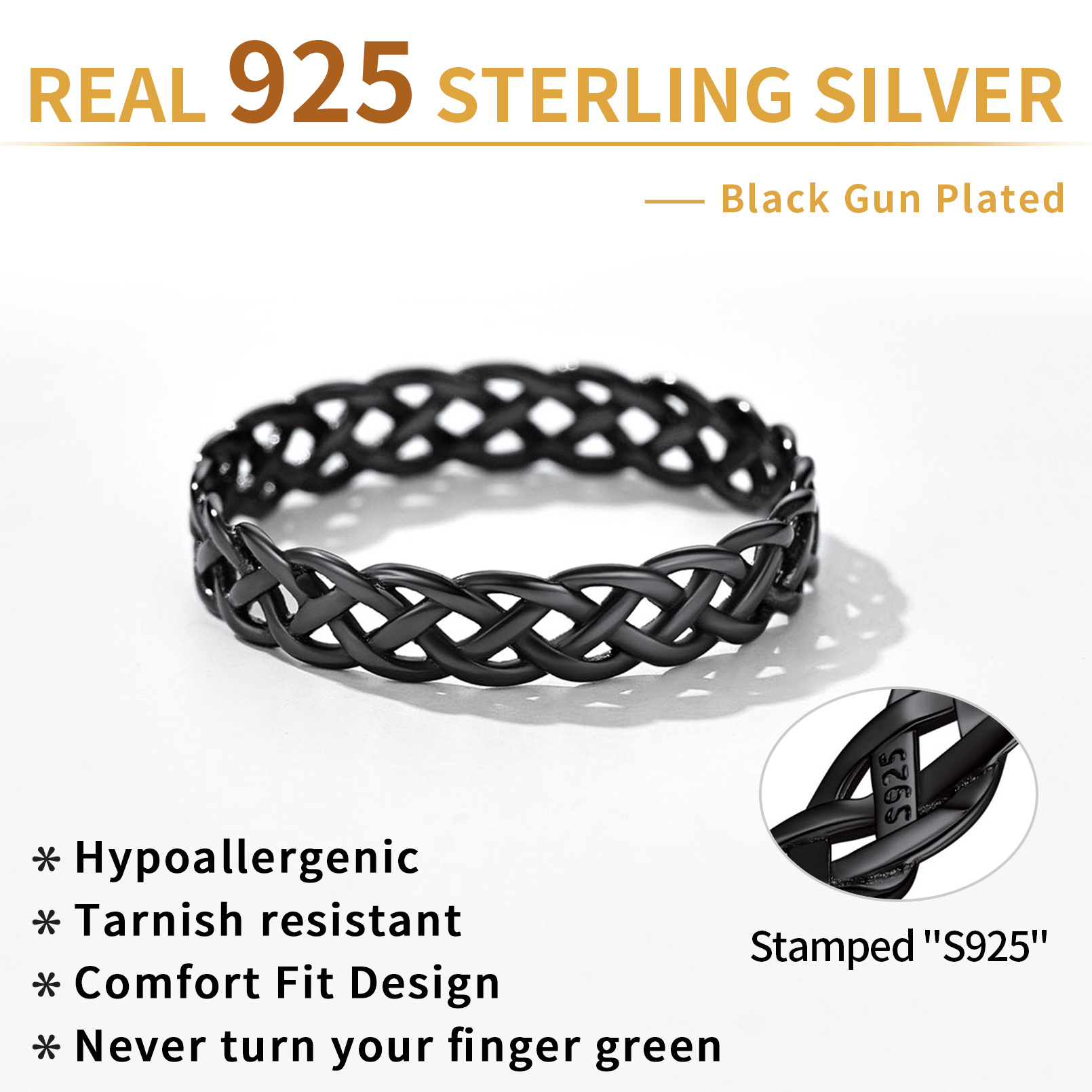 ChicSilver 925 Sterling Silver Ring for Women Men White Gold Plated 4mm Celtic Knot Wedding Band Eternity Ring Size 4-12