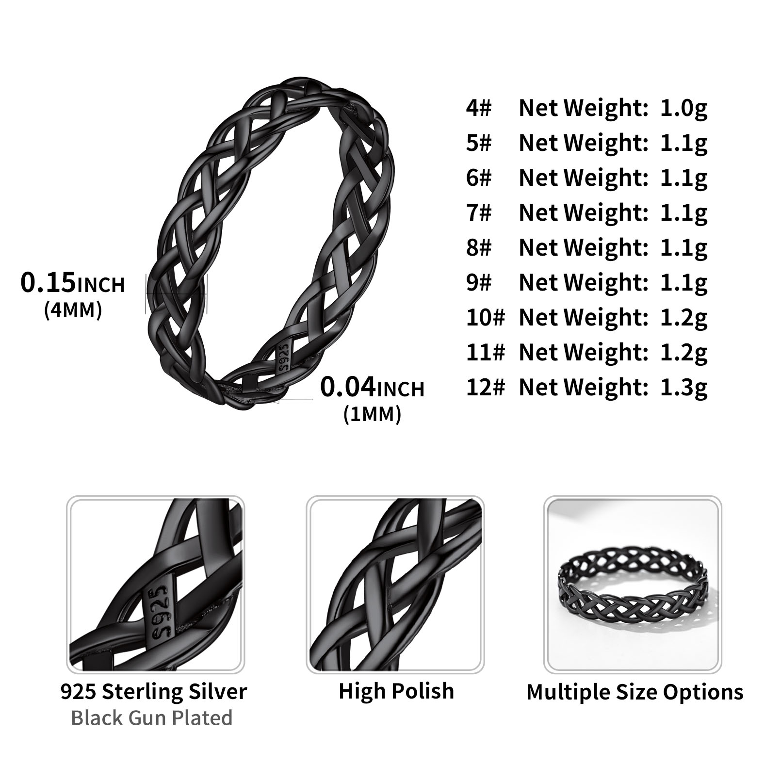 ChicSilver 925 Sterling Silver Ring for Women Men White Gold Plated 4mm Celtic Knot Wedding Band Eternity Ring Size 4-12