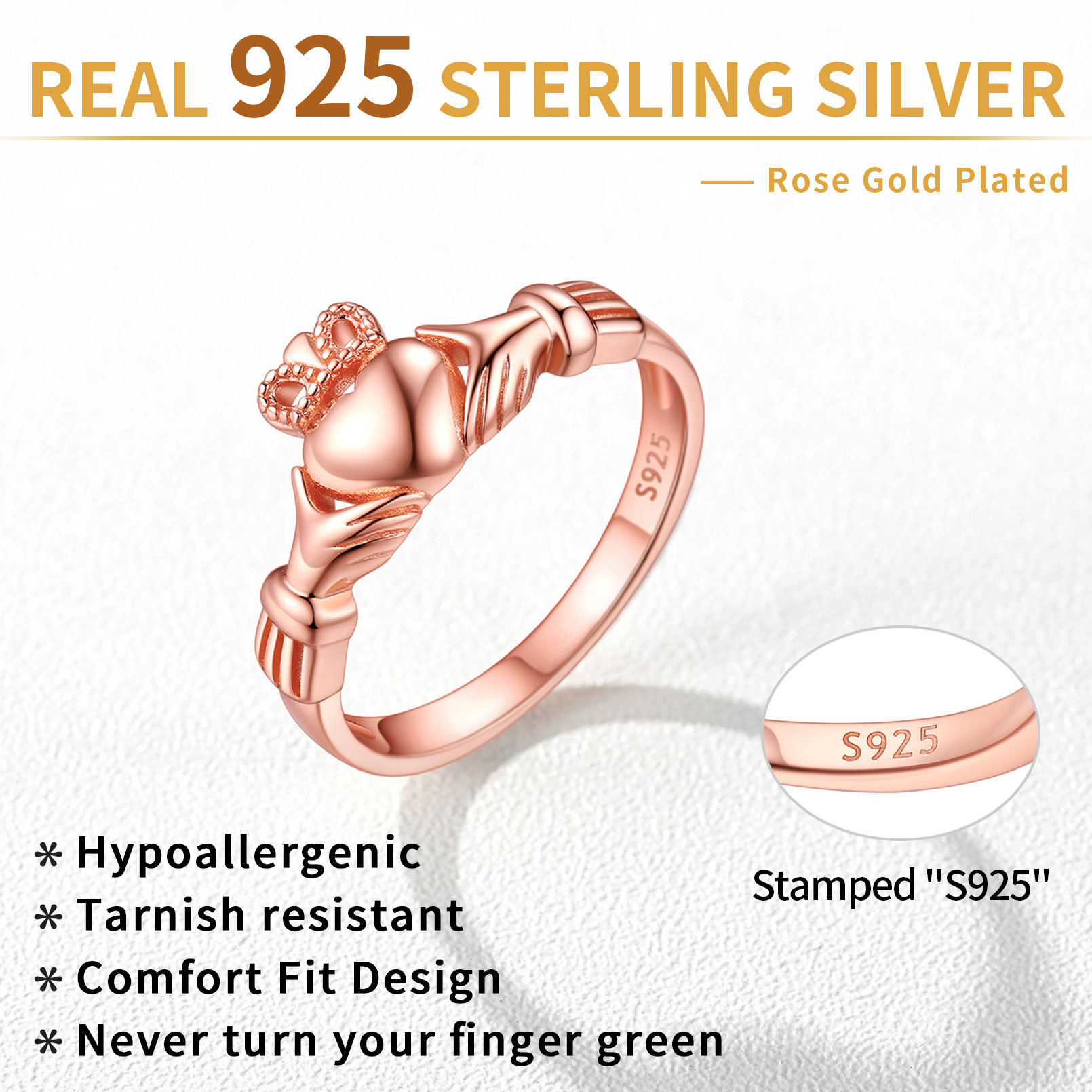 ChicSilver Women's Sterling Silver 925 Celtic Irish Claddagh Friendship Love Heart Engagement Ring Wedding Bridal Sets