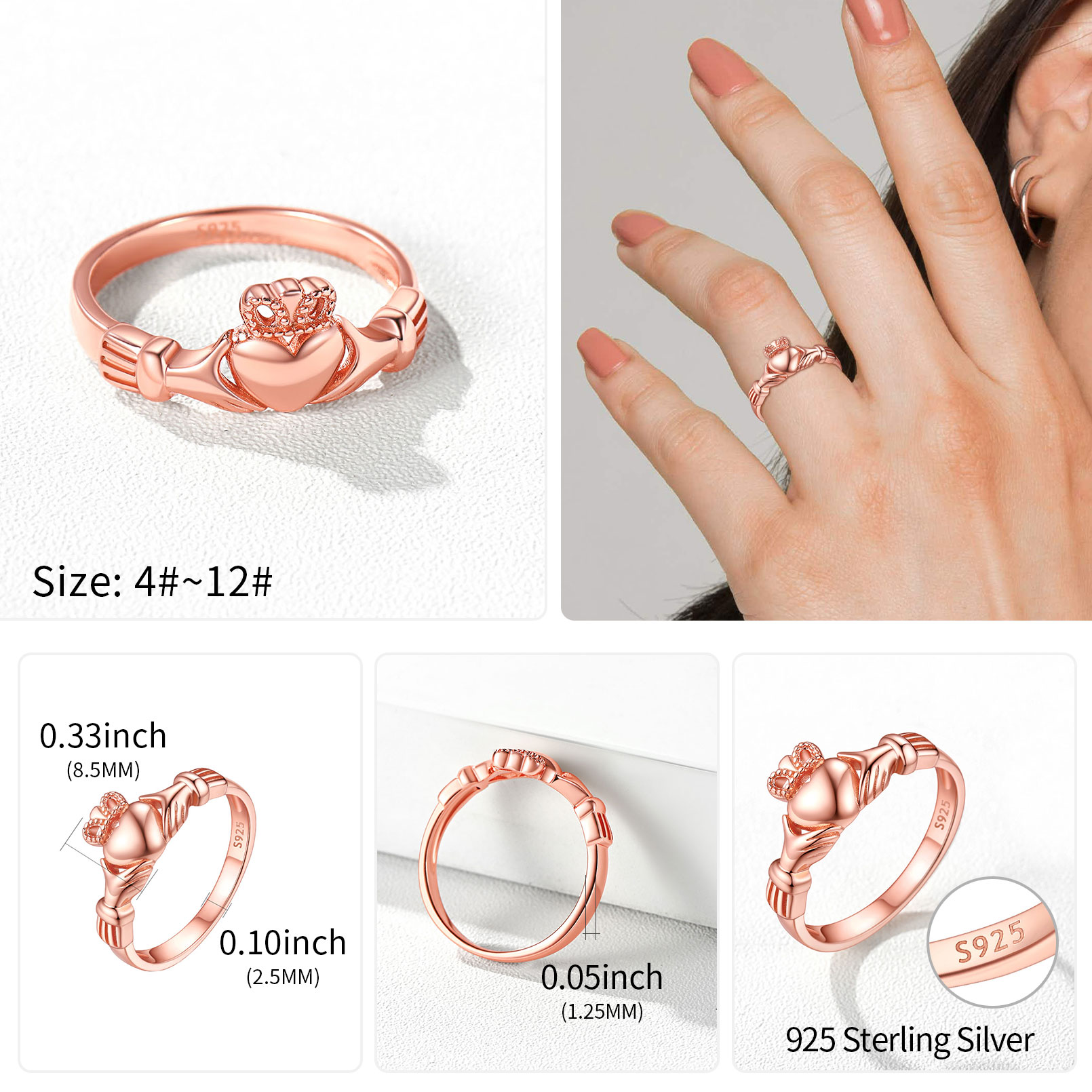 ChicSilver Women's Sterling Silver 925 Celtic Irish Claddagh Friendship Love Heart Engagement Ring Wedding Bridal Sets