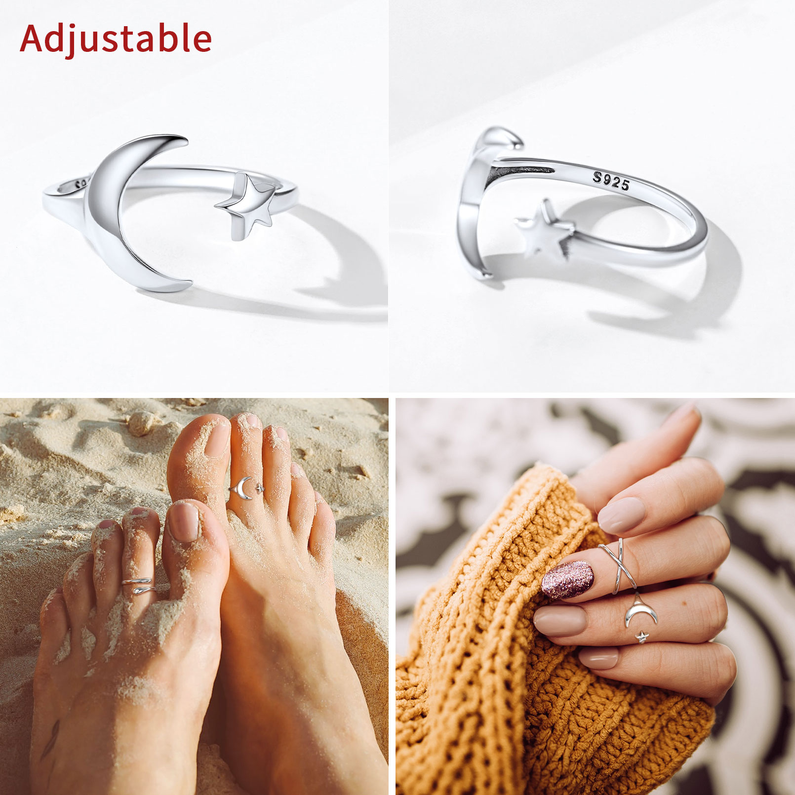 ChicSilver Minimalist Toe Rings for Women Sterling Silver Hypoallergenic Simple Open 2mm Thin Band Ring Adjustable