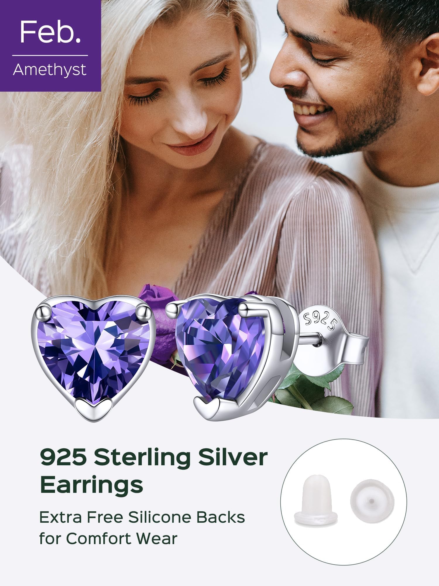 ChicSilver 925 Sterling Silver Simulated Garnet Birthstone Stud Earrings for Women, 8MM / 2Carat Round Cut Hypoallergenic Birthday Gift for Her