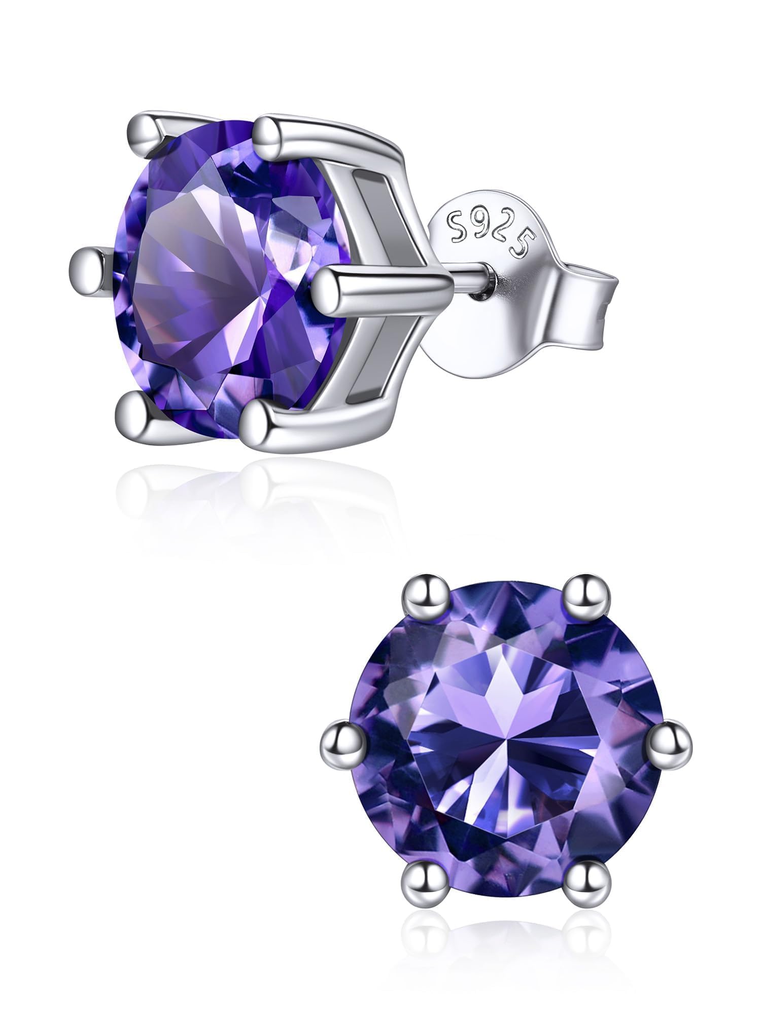 ChicSilver 925 Sterling Silver Simulated Garnet Birthstone Stud Earrings for Women, 8MM / 2Carat Round Cut Hypoallergenic Birthday Gift for Her