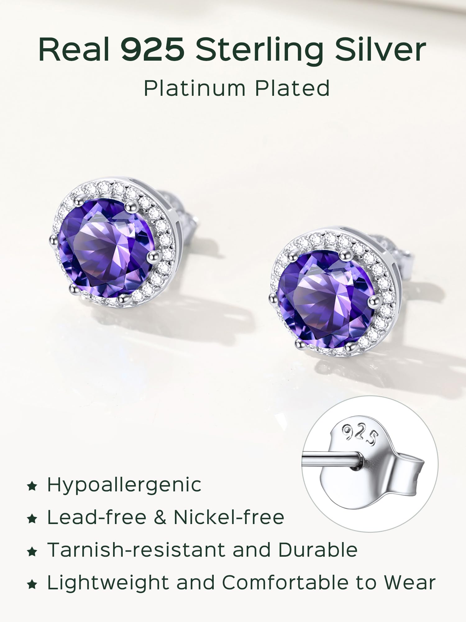ChicSilver 925 Sterling Silver Birthstone Earrings for Women, January Garnet 8MM/2 Carat Heart CZ Stud Earrings, Birthday Jewelry Gift for Her