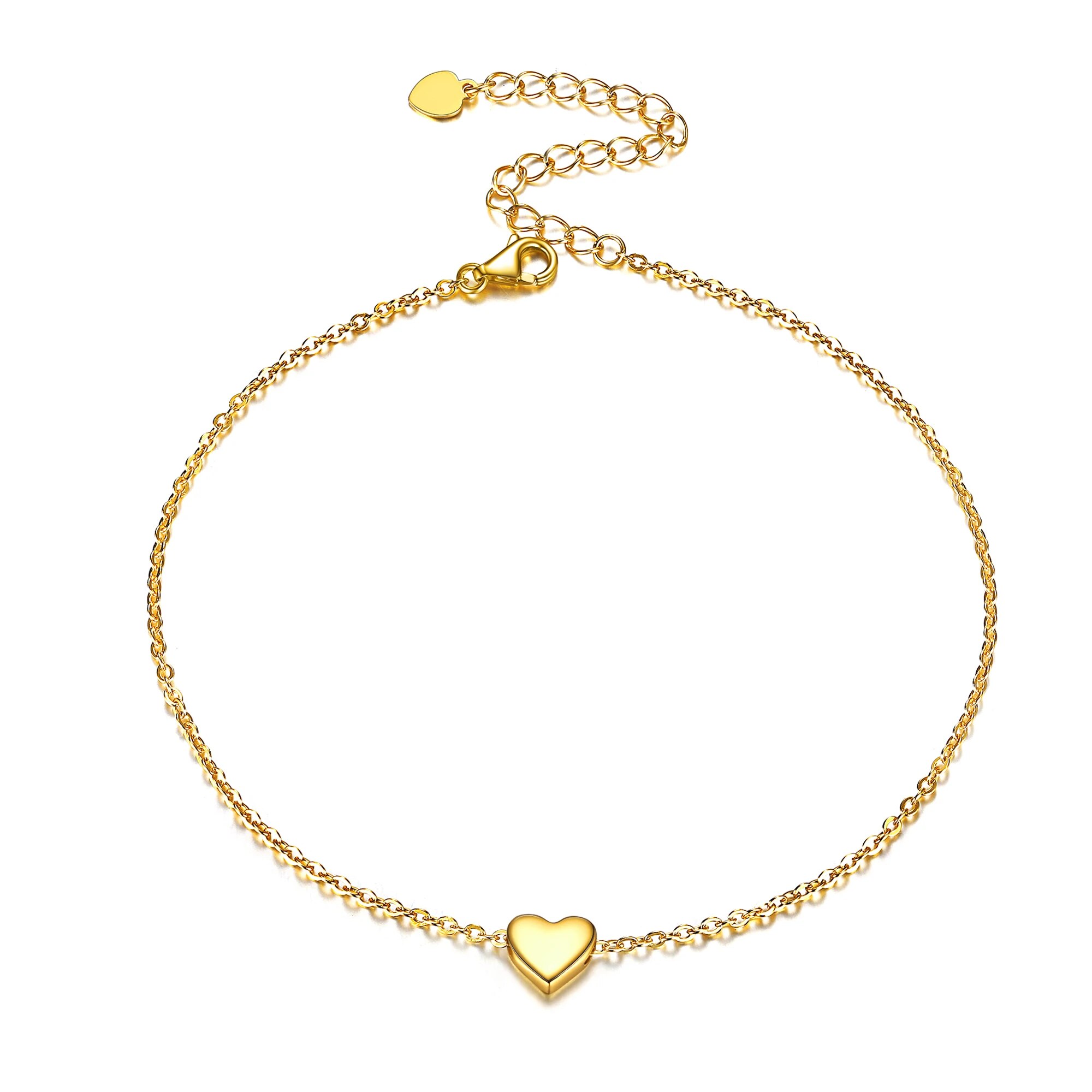 ChicSilver Womens Anklets 925 Sterling Silver Tiny Heart Charm Anklet Bracelet Adjustable