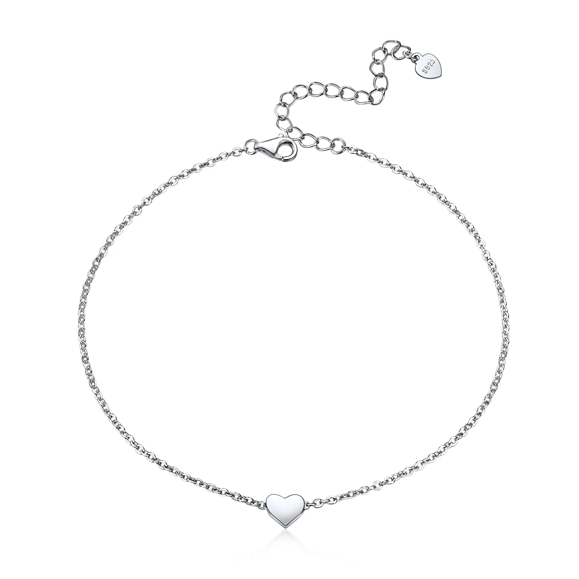 ChicSilver Womens Anklets 925 Sterling Silver Tiny Heart Charm Anklet Bracelet Adjustable