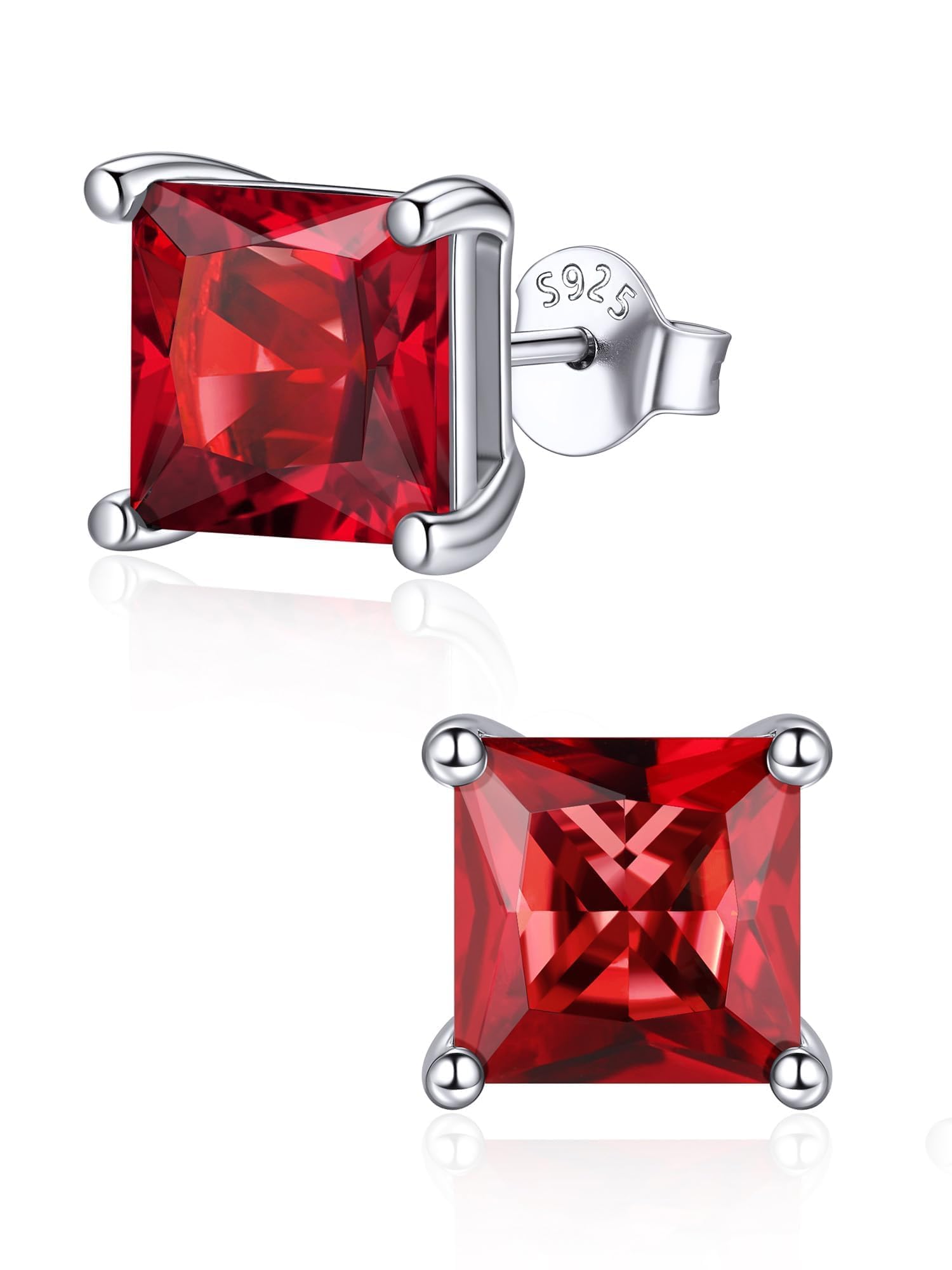 ChicSilver 925 Sterling Silver Simulated Garnet Birthstone Stud Earrings for Women, 8MM / 2Carat Round Cut Hypoallergenic Birthday Gift for Her