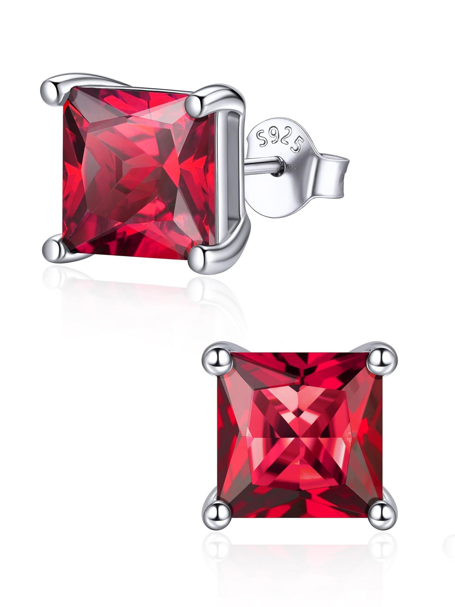 ChicSilver 925 Sterling Silver Simulated Garnet Birthstone Stud Earrings for Women, 8MM / 2Carat Round Cut Hypoallergenic Birthday Gift for Her