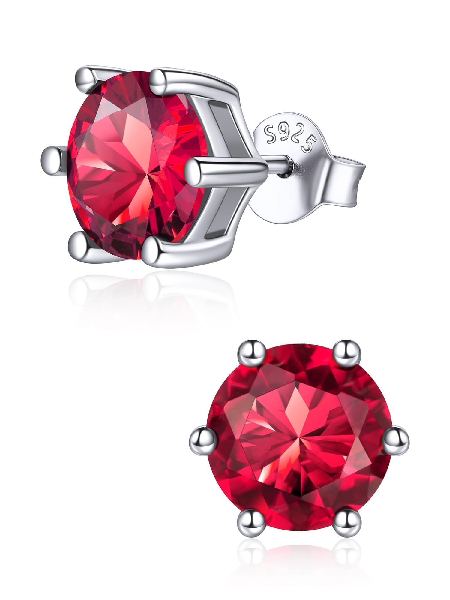 ChicSilver 925 Sterling Silver Simulated Garnet Birthstone Stud Earrings for Women, 8MM / 2Carat Round Cut Hypoallergenic Birthday Gift for Her