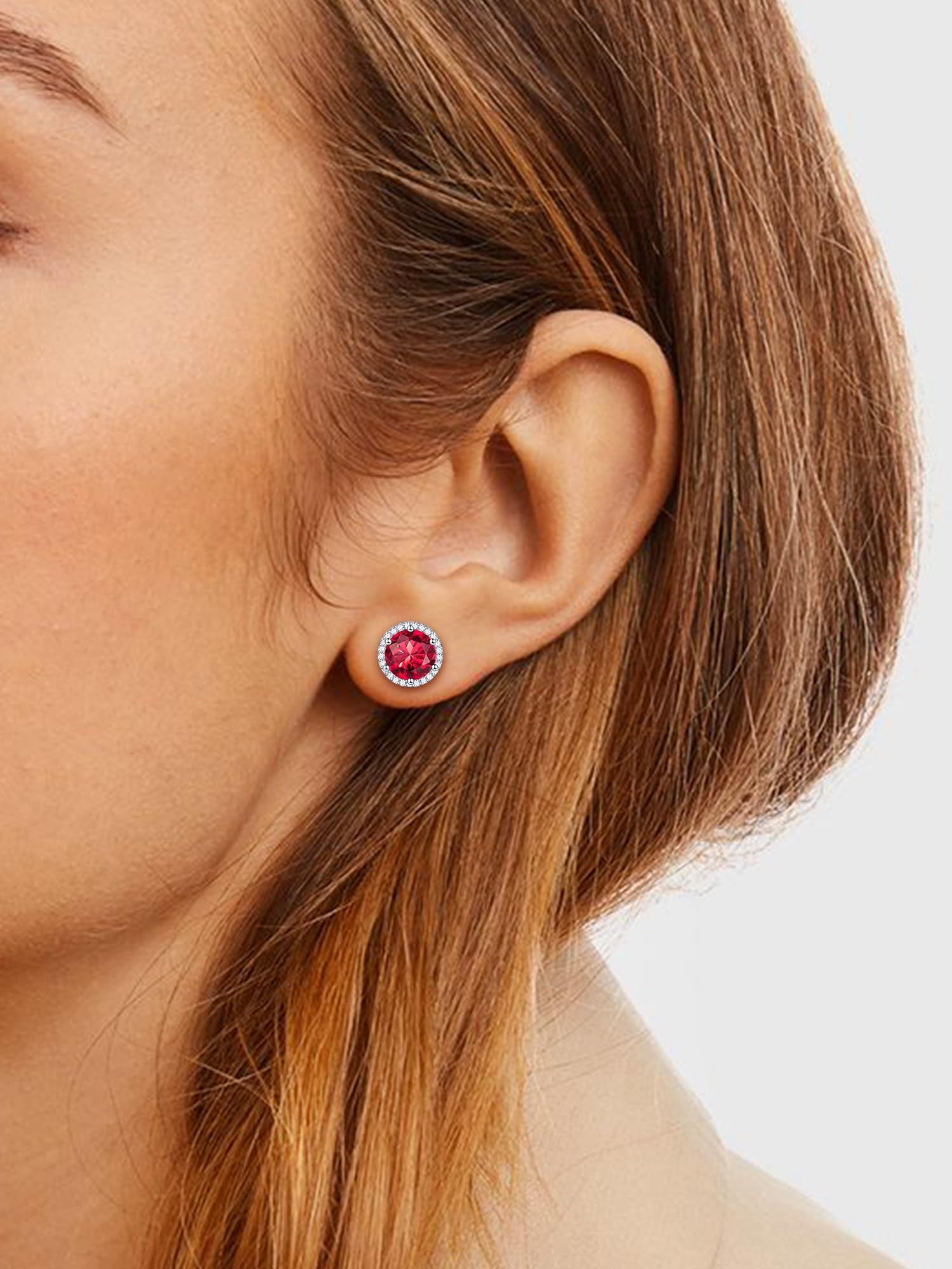 ChicSilver 925 Sterling Silver Birthstone Earrings for Women, January Garnet 8MM/2 Carat Heart CZ Stud Earrings, Birthday Jewelry Gift for Her