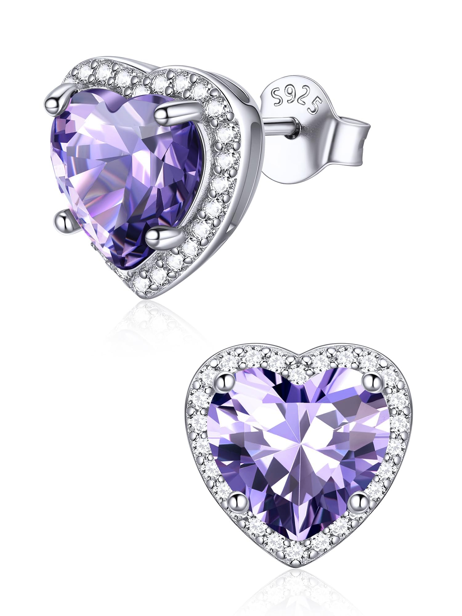 ChicSilver 925 Sterling Silver Birthstone Earrings for Women, January Garnet 8MM/2 Carat Heart CZ Stud Earrings, Birthday Jewelry Gift for Her