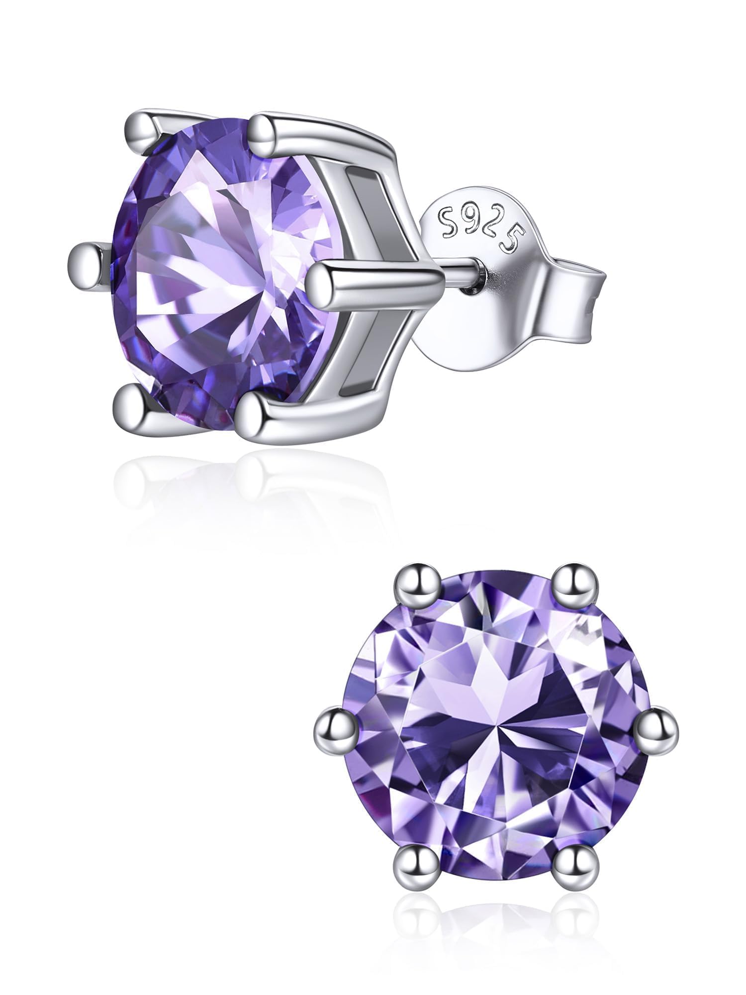 ChicSilver 925 Sterling Silver Simulated Garnet Birthstone Stud Earrings for Women, 8MM / 2Carat Round Cut Hypoallergenic Birthday Gift for Her