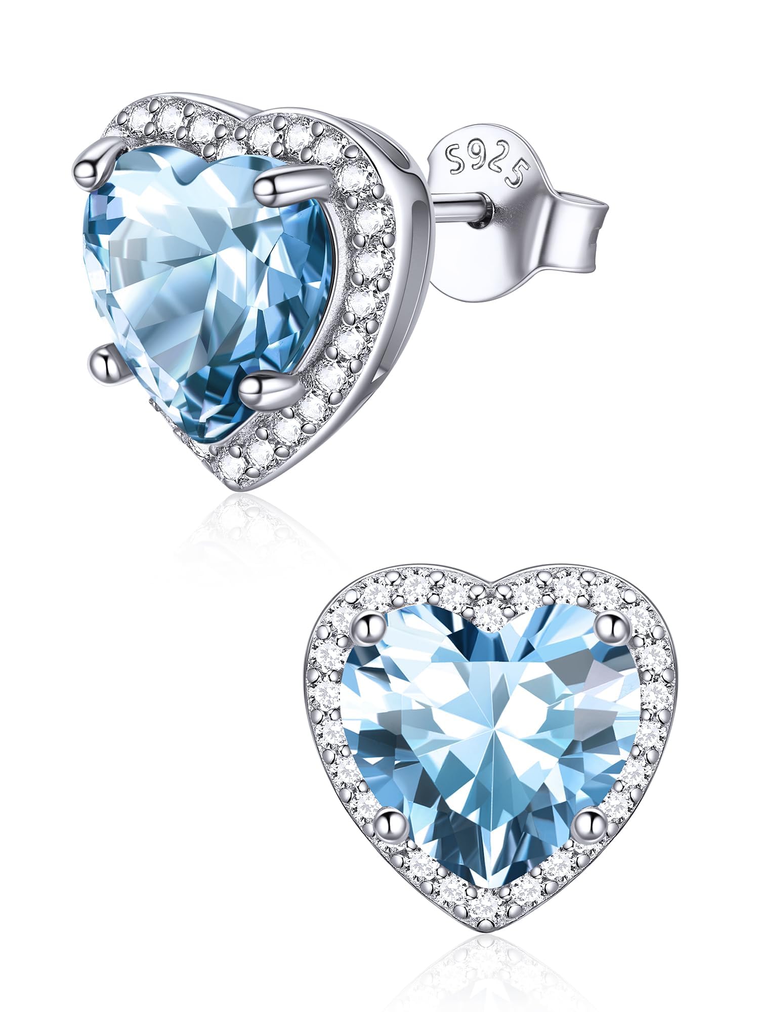 ChicSilver 925 Sterling Silver Birthstone Earrings for Women, January Garnet 8MM/2 Carat Heart CZ Stud Earrings, Birthday Jewelry Gift for Her