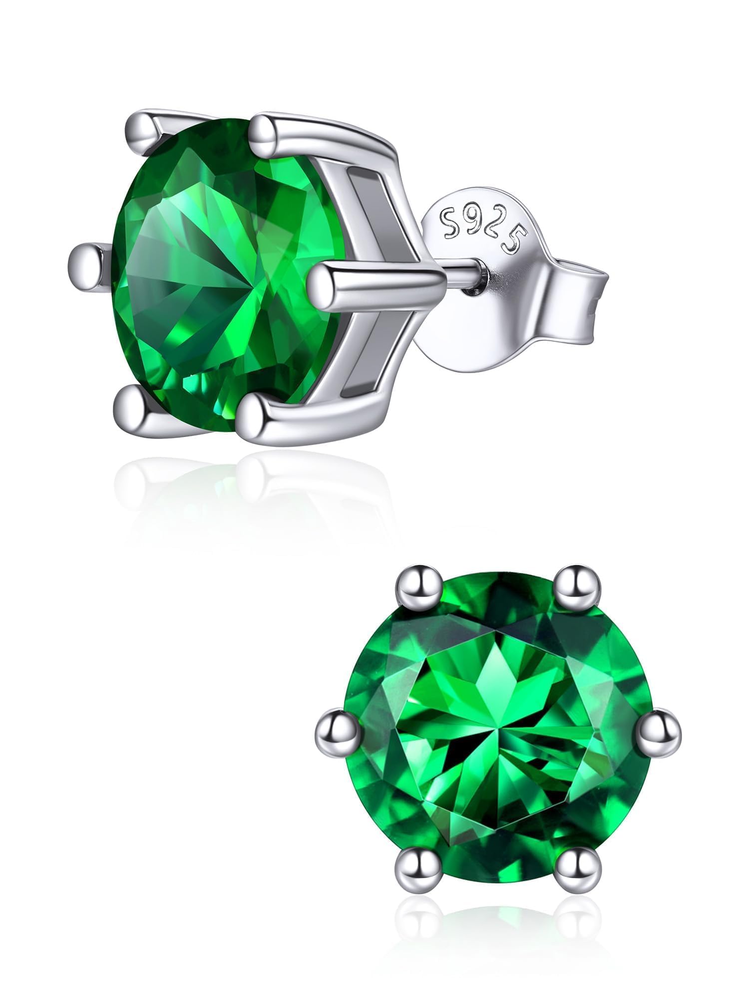ChicSilver 925 Sterling Silver Simulated Garnet Birthstone Stud Earrings for Women, 8MM / 2Carat Round Cut Hypoallergenic Birthday Gift for Her