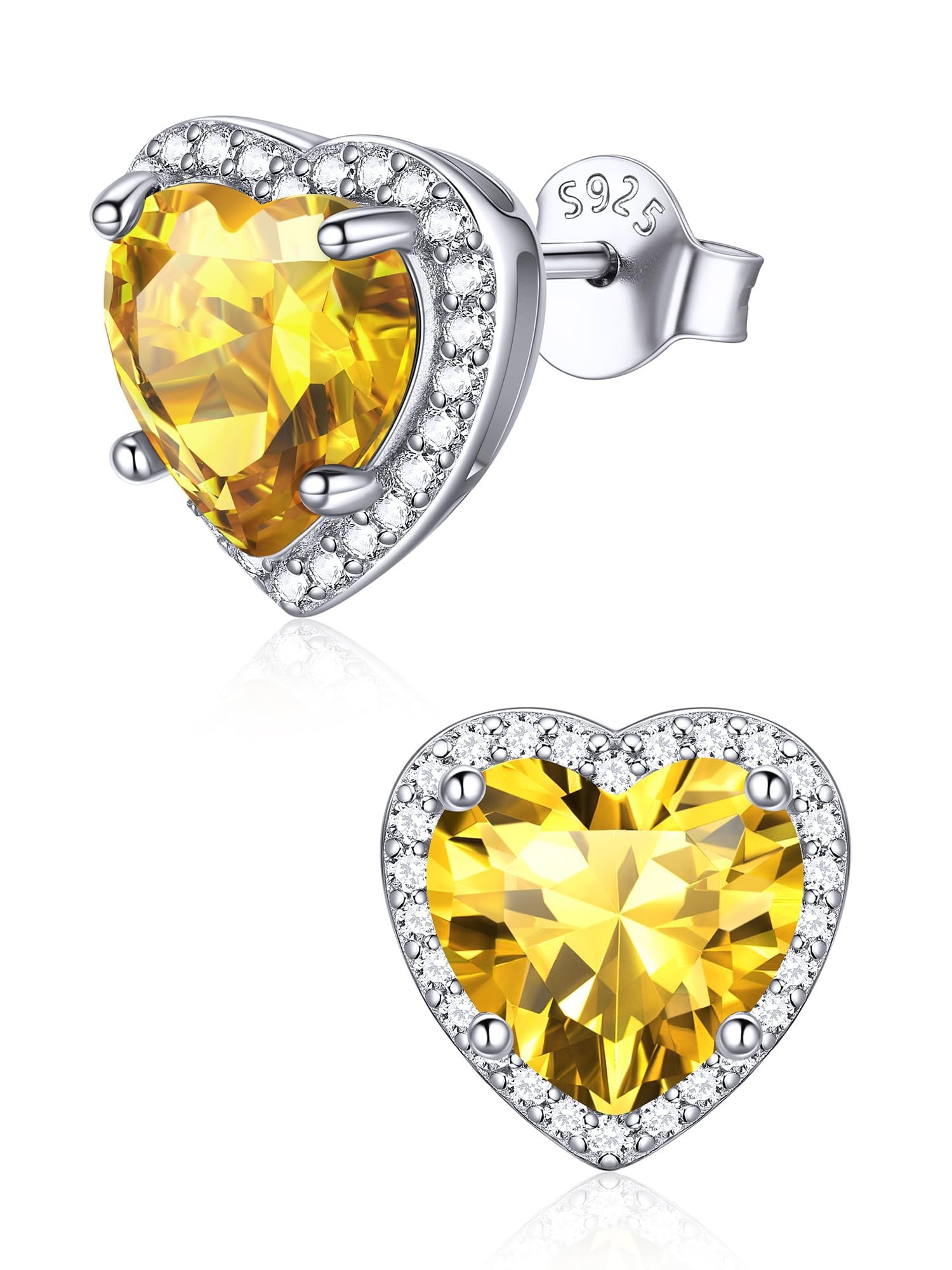 ChicSilver 925 Sterling Silver Birthstone Earrings for Women, January Garnet 8MM/2 Carat Heart CZ Stud Earrings, Birthday Jewelry Gift for Her