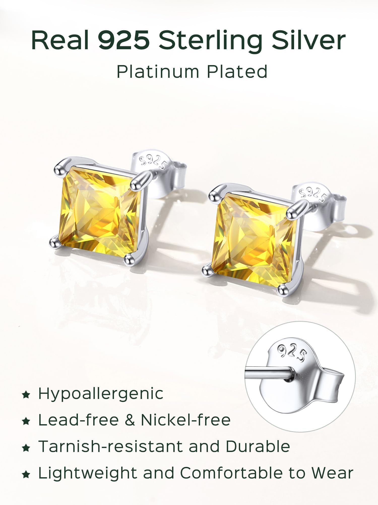 ChicSilver 925 Sterling Silver Simulated Garnet Birthstone Stud Earrings for Women, 8MM / 2Carat Round Cut Hypoallergenic Birthday Gift for Her