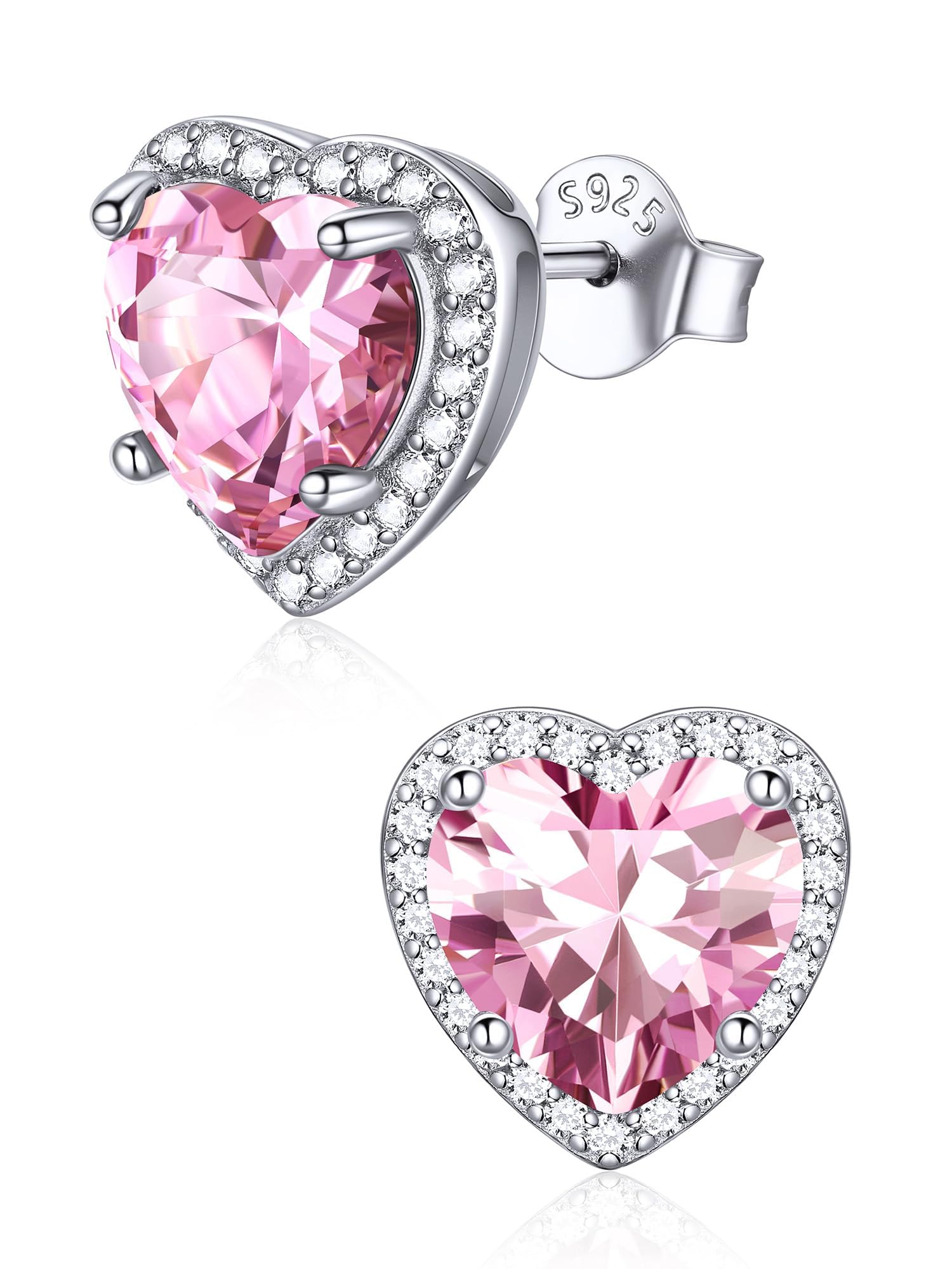 ChicSilver 925 Sterling Silver Birthstone Earrings for Women, January Garnet 8MM/2 Carat Heart CZ Stud Earrings, Birthday Jewelry Gift for Her