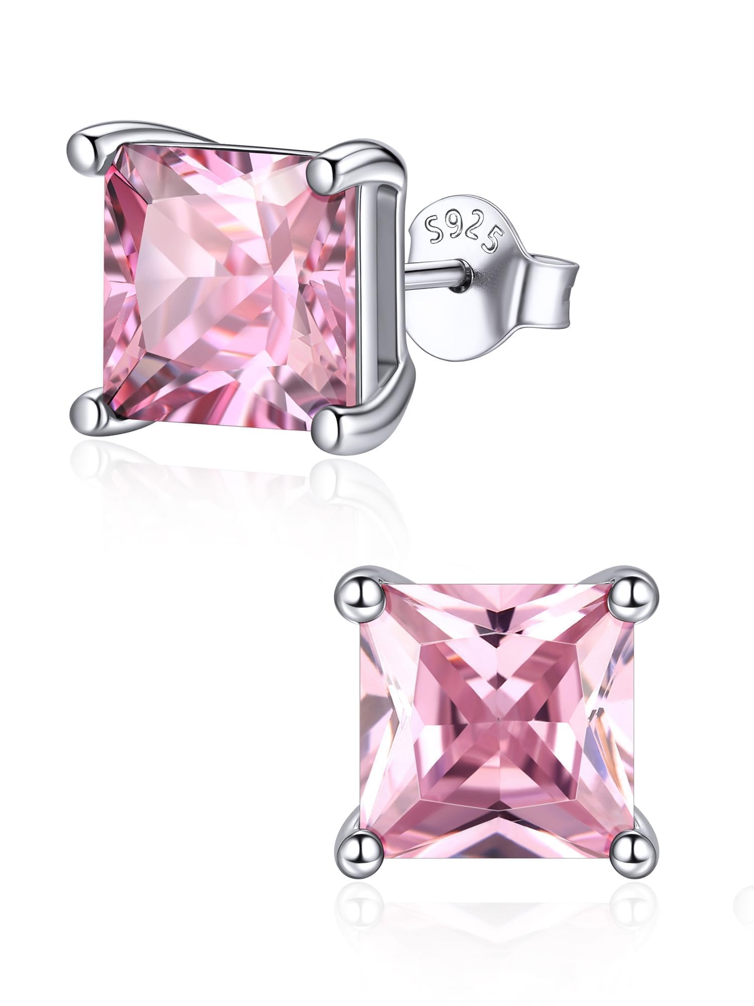 ChicSilver 925 Sterling Silver Simulated Garnet Birthstone Stud Earrings for Women, 8MM / 2Carat Round Cut Hypoallergenic Birthday Gift for Her