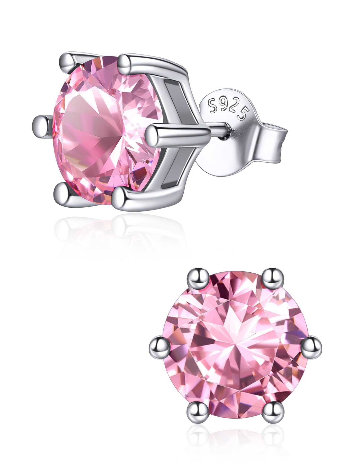 ChicSilver 925 Sterling Silver Simulated Garnet Birthstone Stud Earrings for Women, 8MM / 2Carat Round Cut Hypoallergenic Birthday Gift for Her
