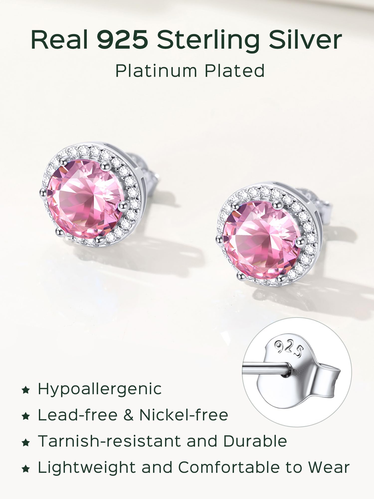 ChicSilver 925 Sterling Silver Birthstone Earrings for Women, January Garnet 8MM/2 Carat Heart CZ Stud Earrings, Birthday Jewelry Gift for Her