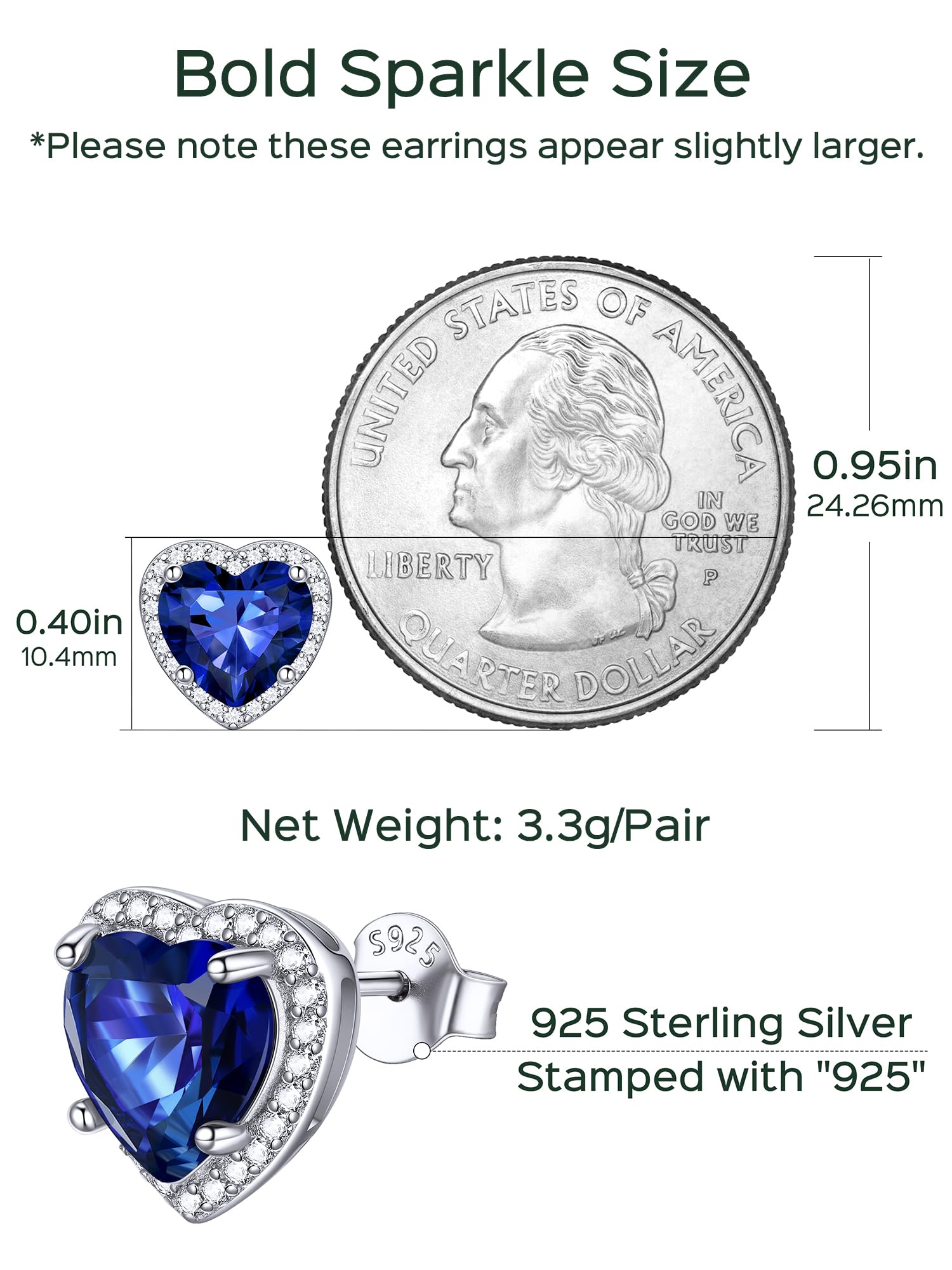 ChicSilver 925 Sterling Silver Birthstone Earrings for Women, January Garnet 8MM/2 Carat Heart CZ Stud Earrings, Birthday Jewelry Gift for Her