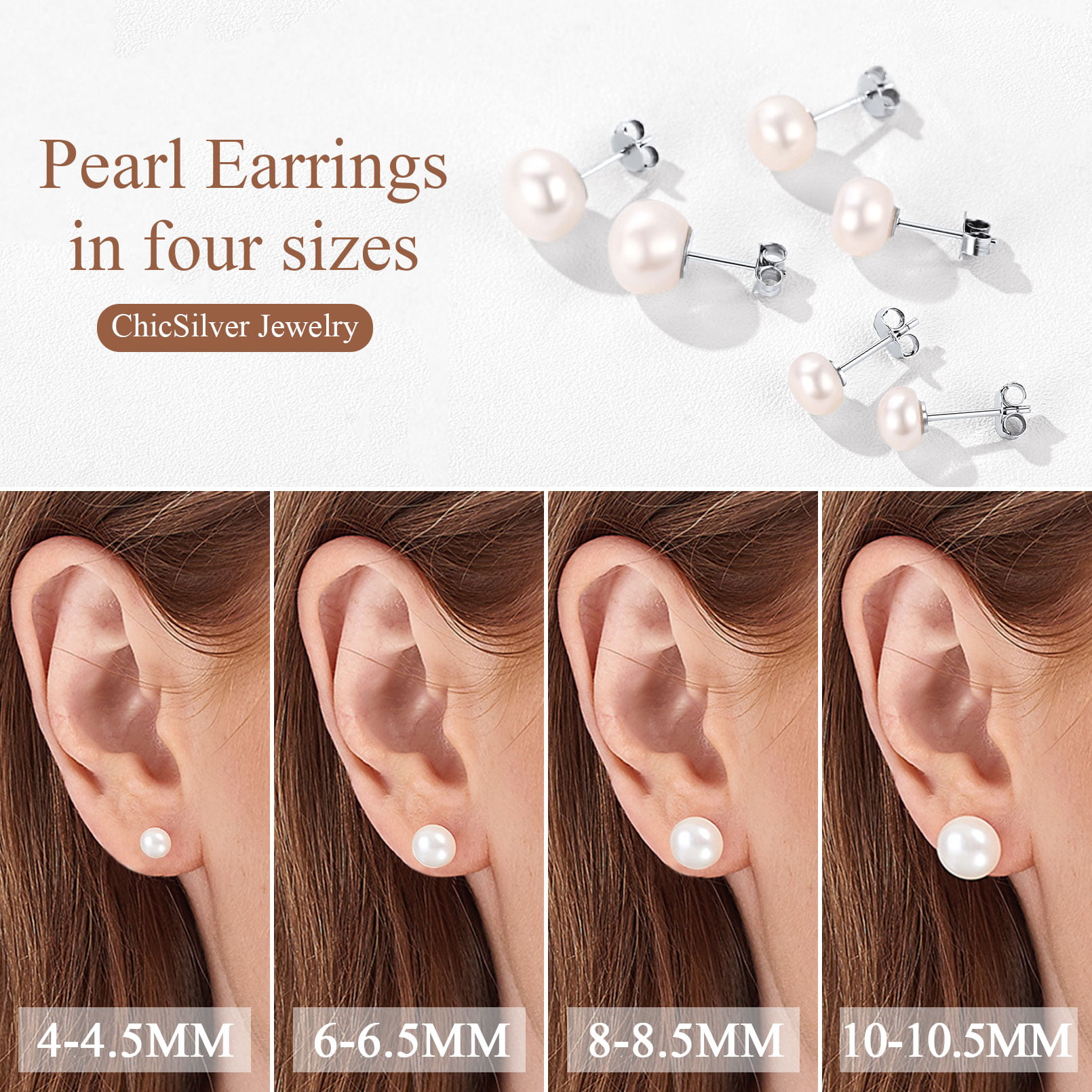 ChicSilver Pearl Earrings for Women 4mm Freshwater Cultured White Button Pearl Stud Earrings 925 Sterling Silver