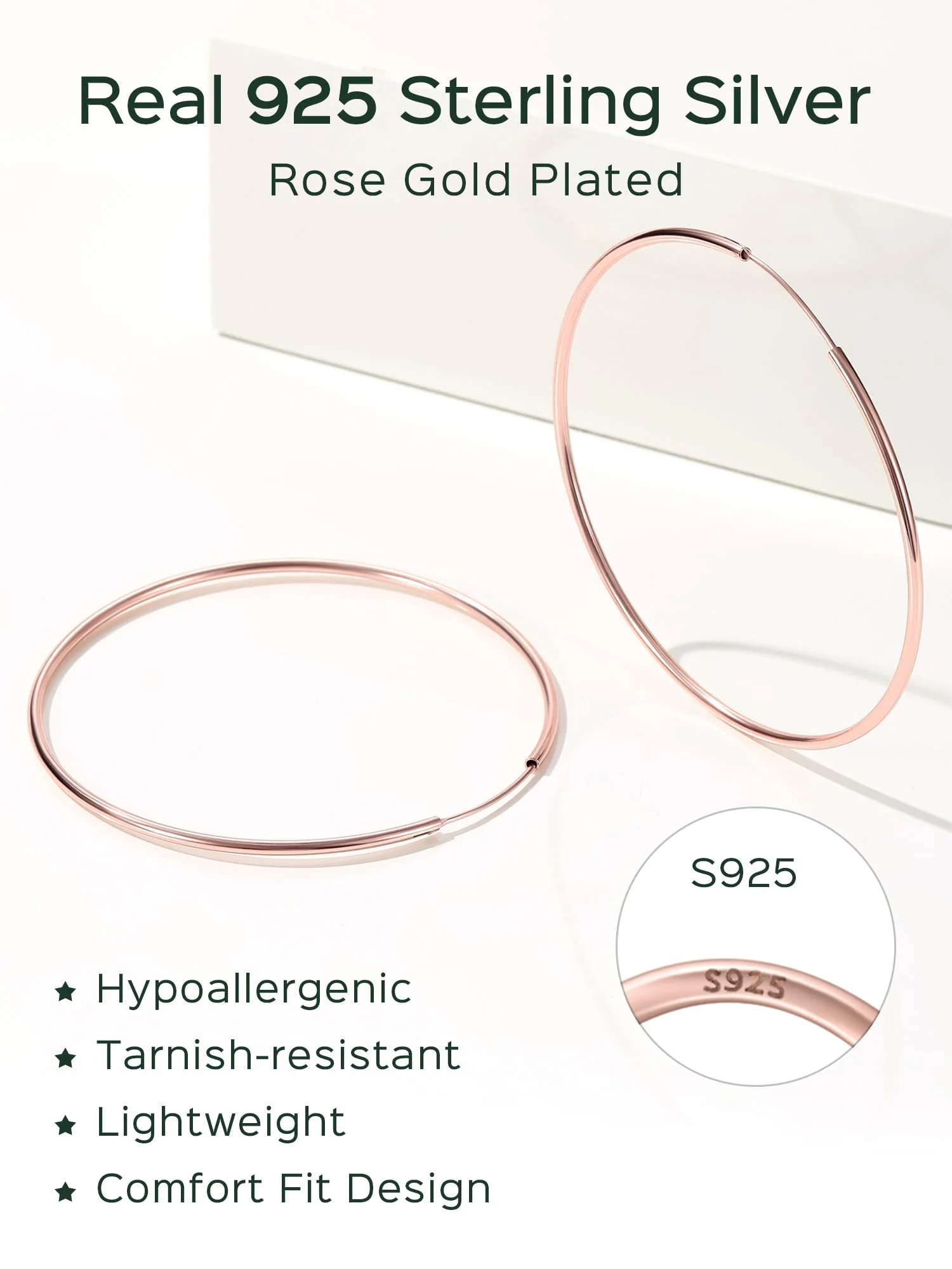 ChicSilver 925 Sterling Silver Small Hoop Earrings Circle Endless Huggie Hoops 15/20/30/50/70mm