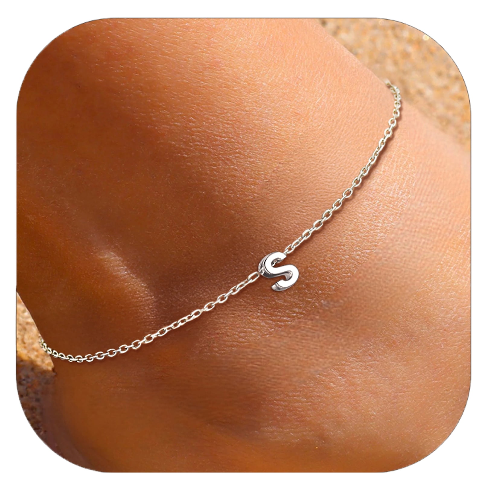 ChicSilver Initial Ankle Bracelets for Women 925 Sterling Silver Letter Anklets Beach Foot Chain Personalized Alphabet Summer Jewelry (A)